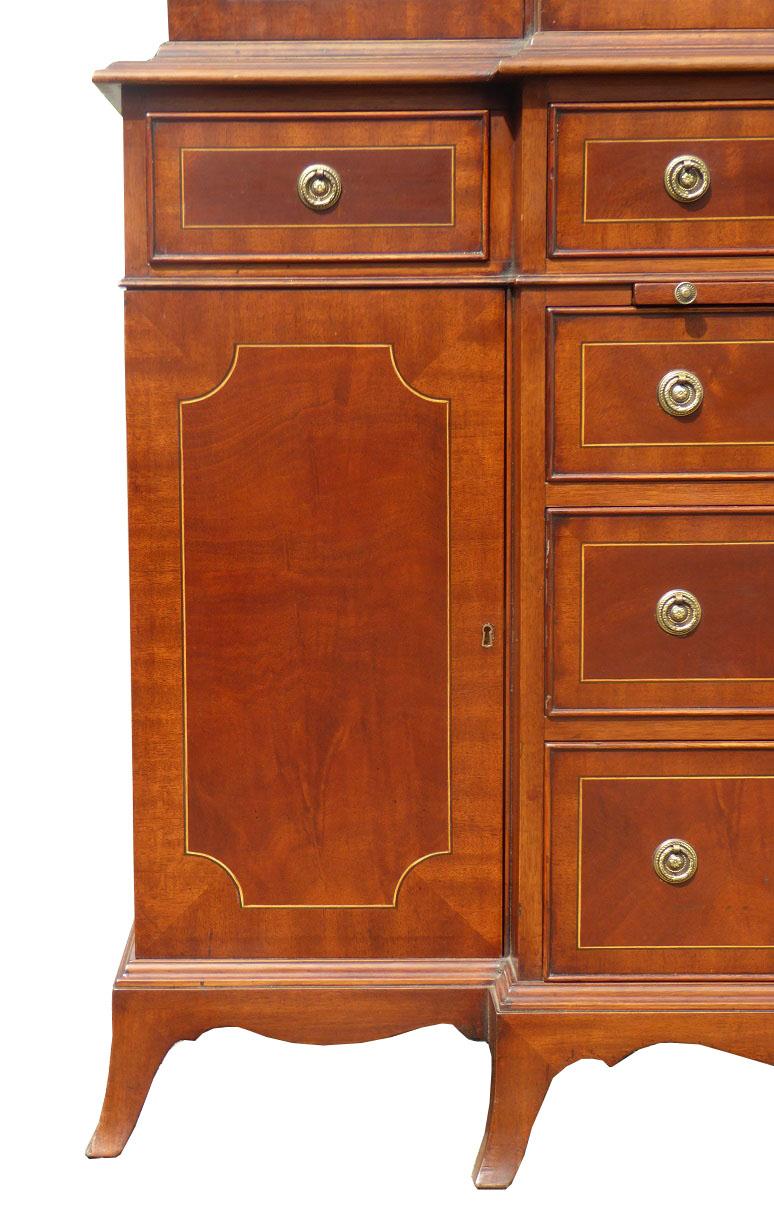 George III 20th Century Mahogany Breakfront Bookcase For Sale