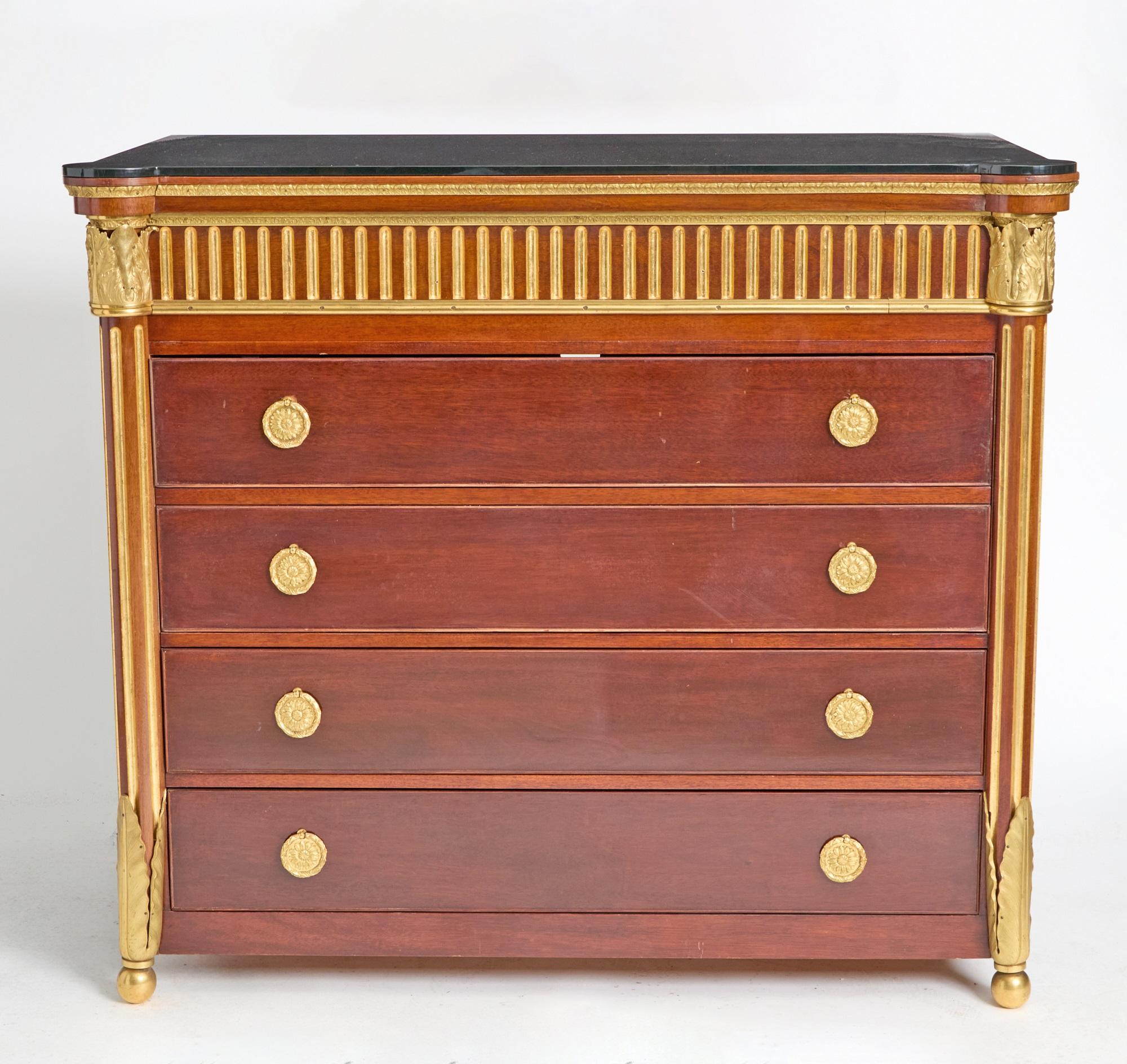 20th Century Mahogany Bronze Mounted Credenzas Cabinet / Smoke Glass Top For Sale 3