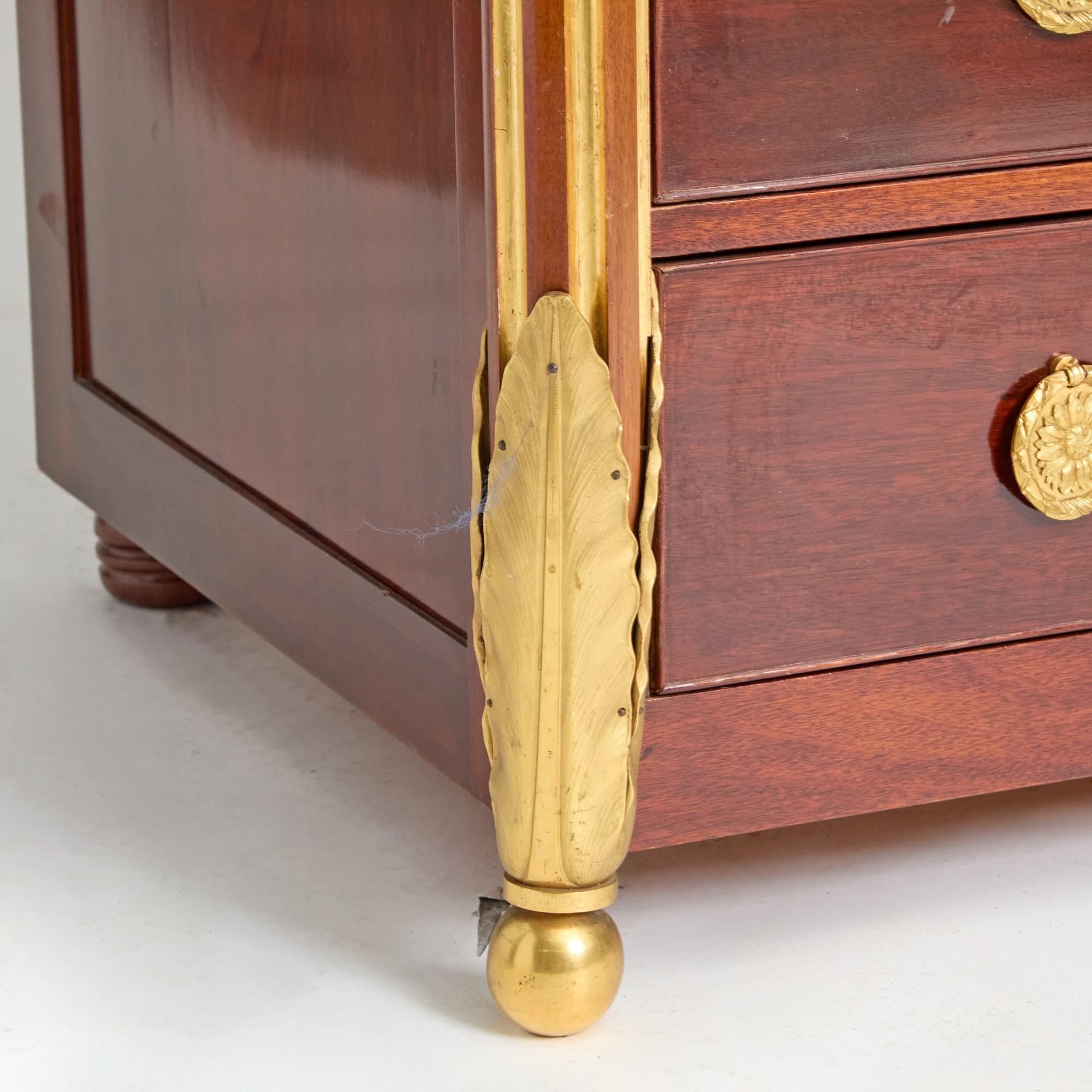 Italian 20th Century Mahogany Bronze Mounted Credenzas Cabinet / Smoke Glass Top For Sale