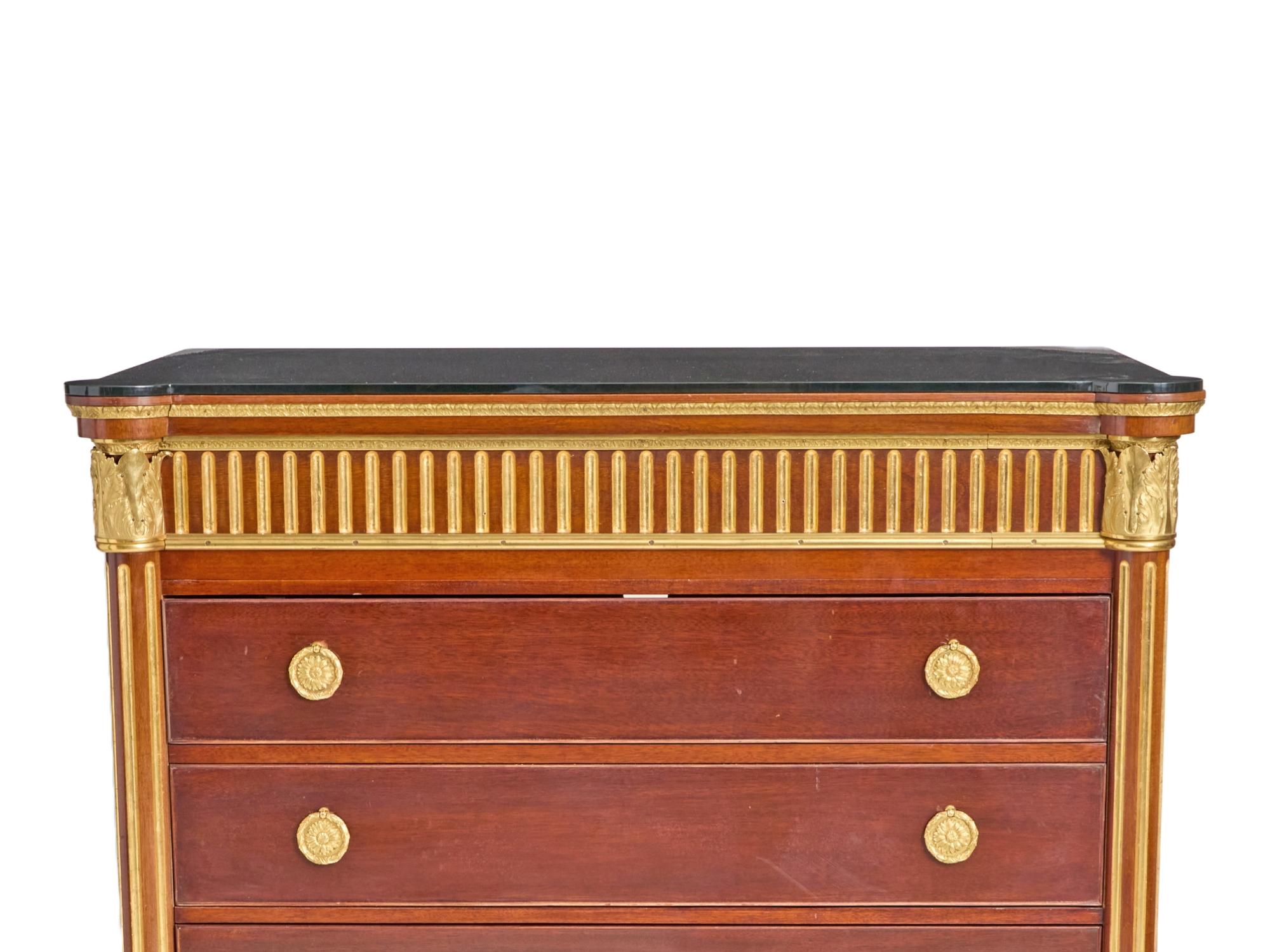 Hand-Carved 20th Century Mahogany Bronze Mounted Credenzas Cabinet / Smoke Glass Top For Sale