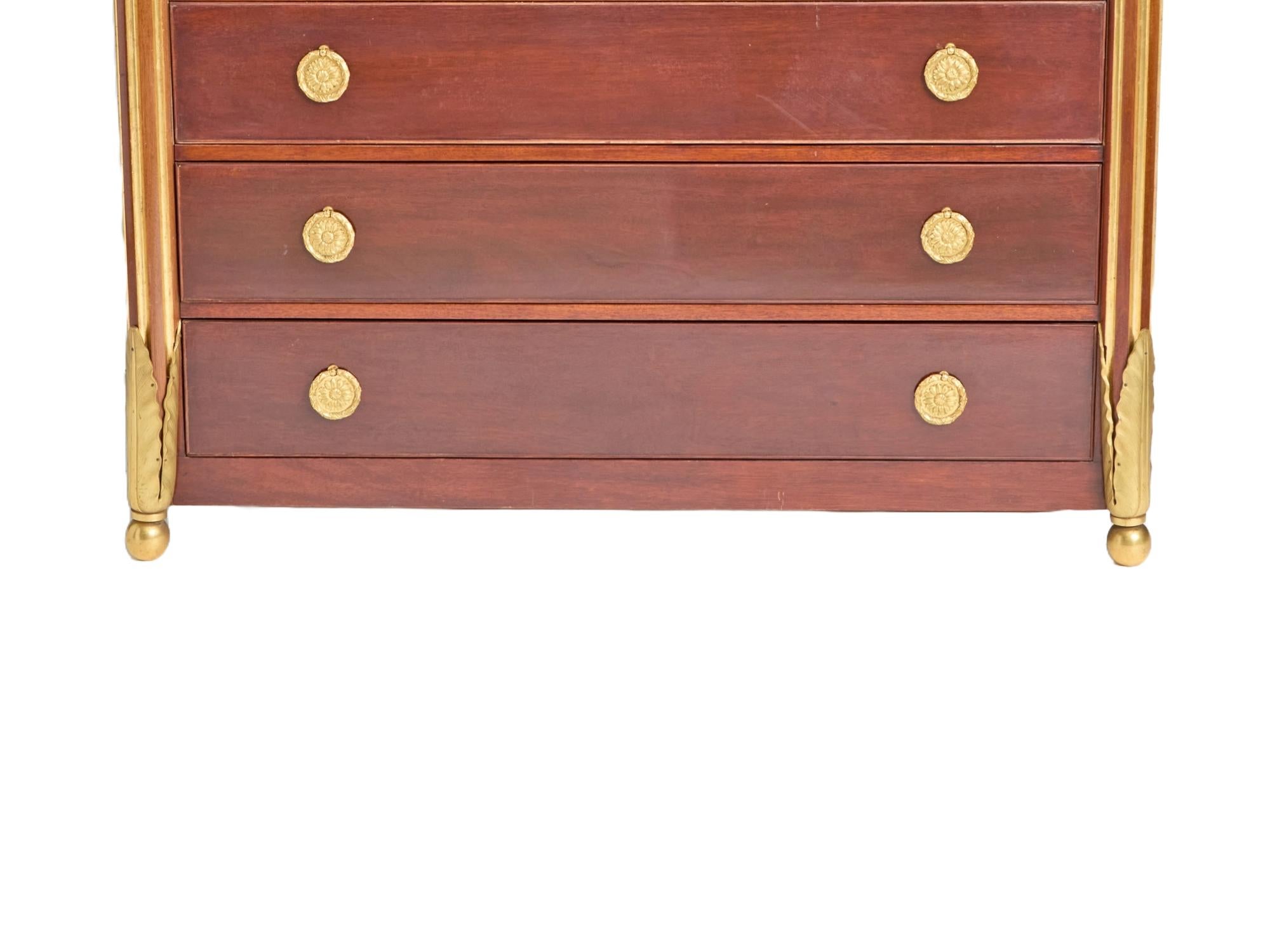 20th Century Mahogany Bronze Mounted Credenzas Cabinet / Smoke Glass Top In Good Condition For Sale In Tarry Town, NY