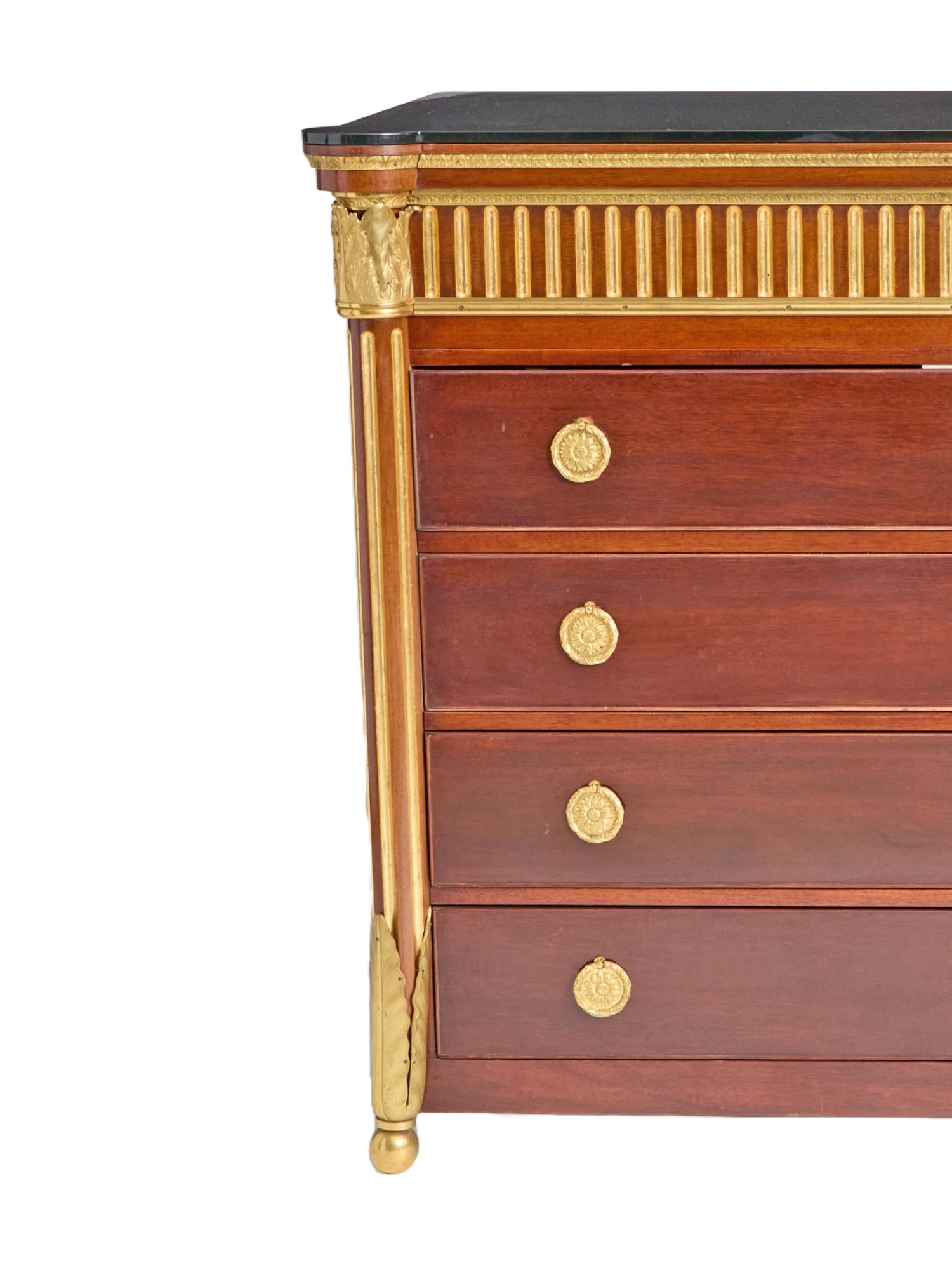 Mid-20th Century 20th Century Mahogany Bronze Mounted Credenzas Cabinet / Smoke Glass Top For Sale