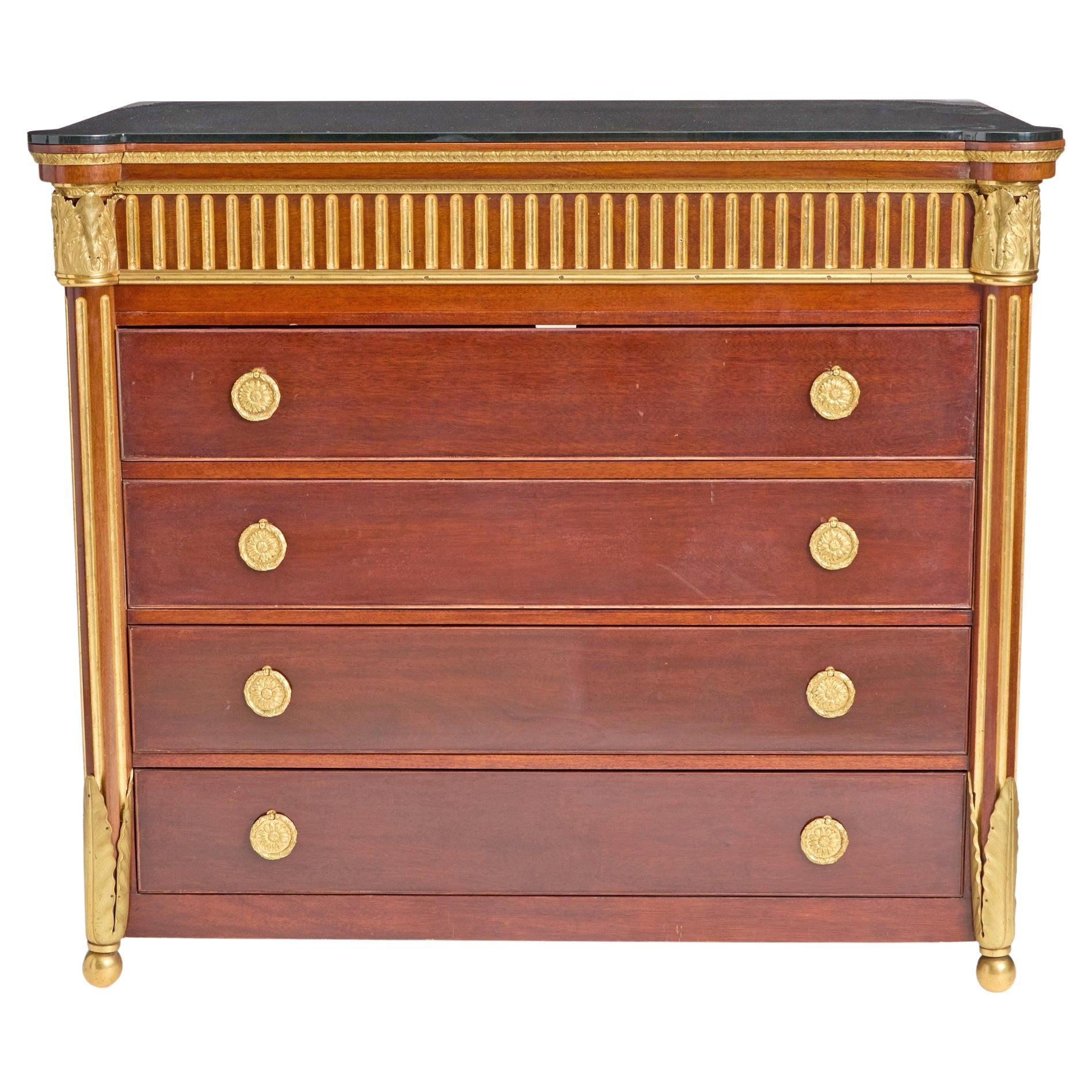 Credenza montata su bronzo in mogano del XX secolo / Piano in vetro fumé
