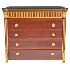 20th Century Mahogany Bronze Mounted Credenzas Cabinet / Smoke Glass Top