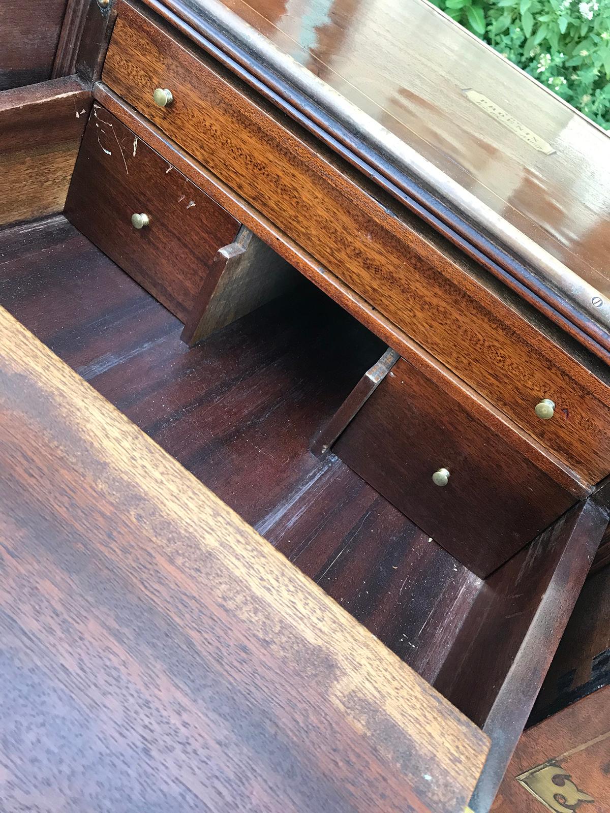 20th Century Mahogany Campaign Style Secretary Chest with Brass Inlay and Mounts 8