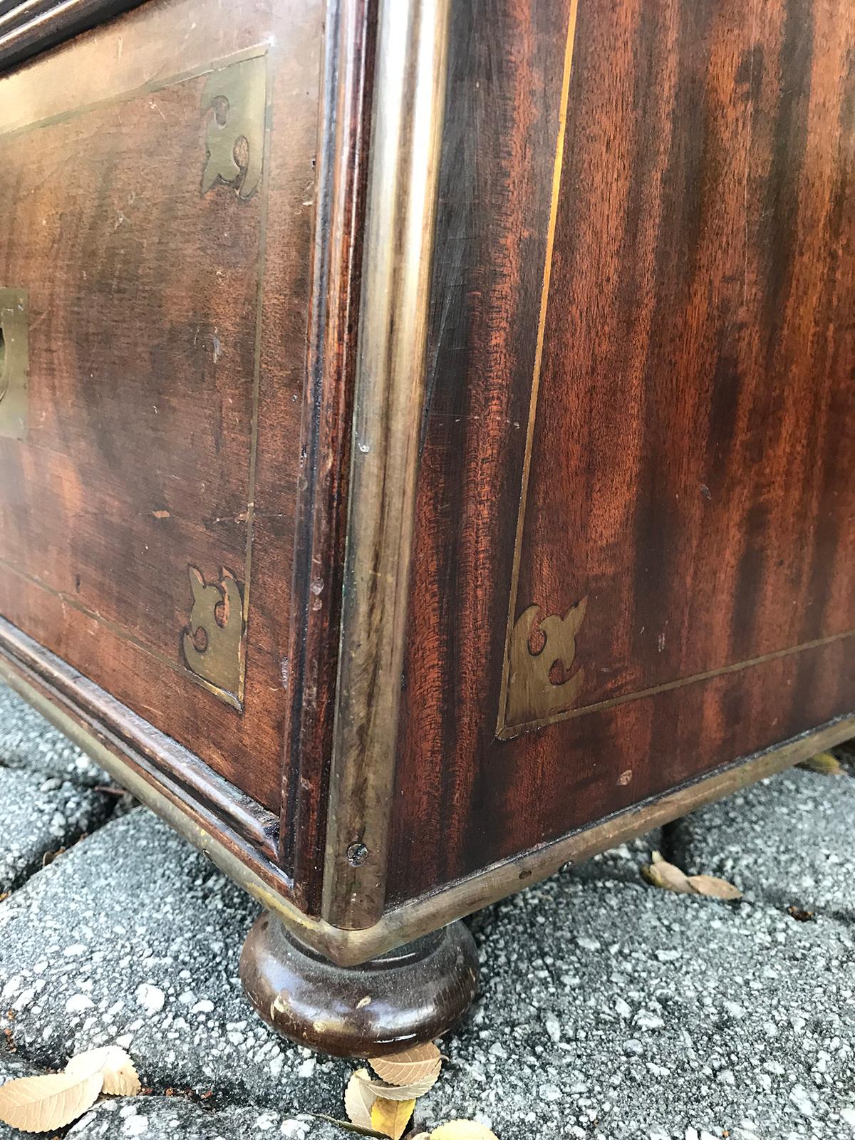 20th Century Mahogany Campaign Style Secretary Chest with Brass Inlay and Mounts 12