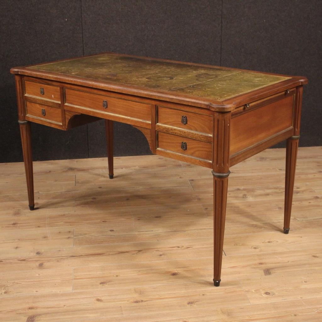 Leather 20th Century Mahogany Cherry and Beechwood French Writing Desk, 1950