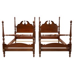 Vintage 20th Century Mahogany Chippendale Twin Size Short Poster Beds - Pair