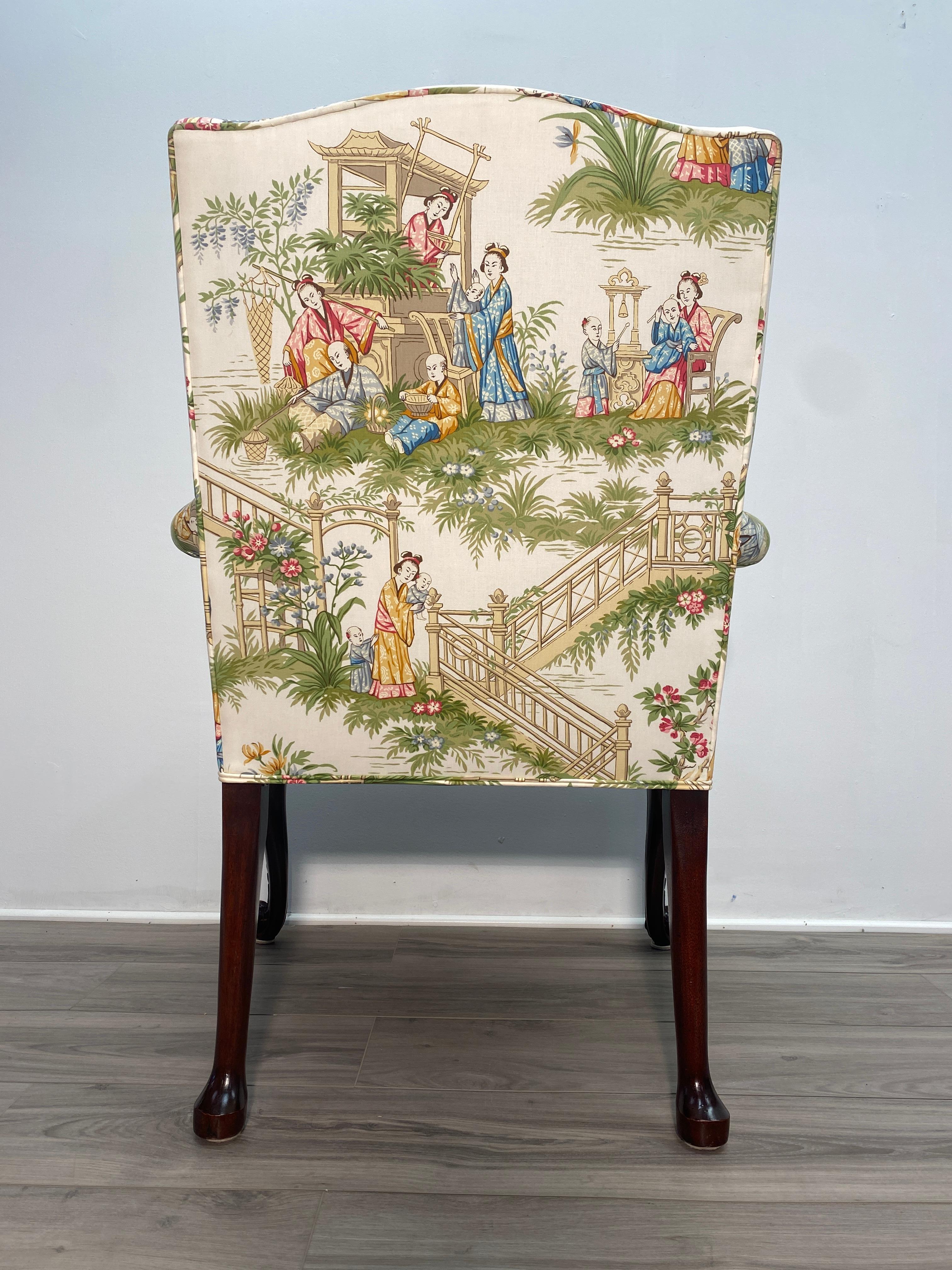 American 20th Century Mahogany Gainsborough Chair in Chinoiserie Chippendale Manor