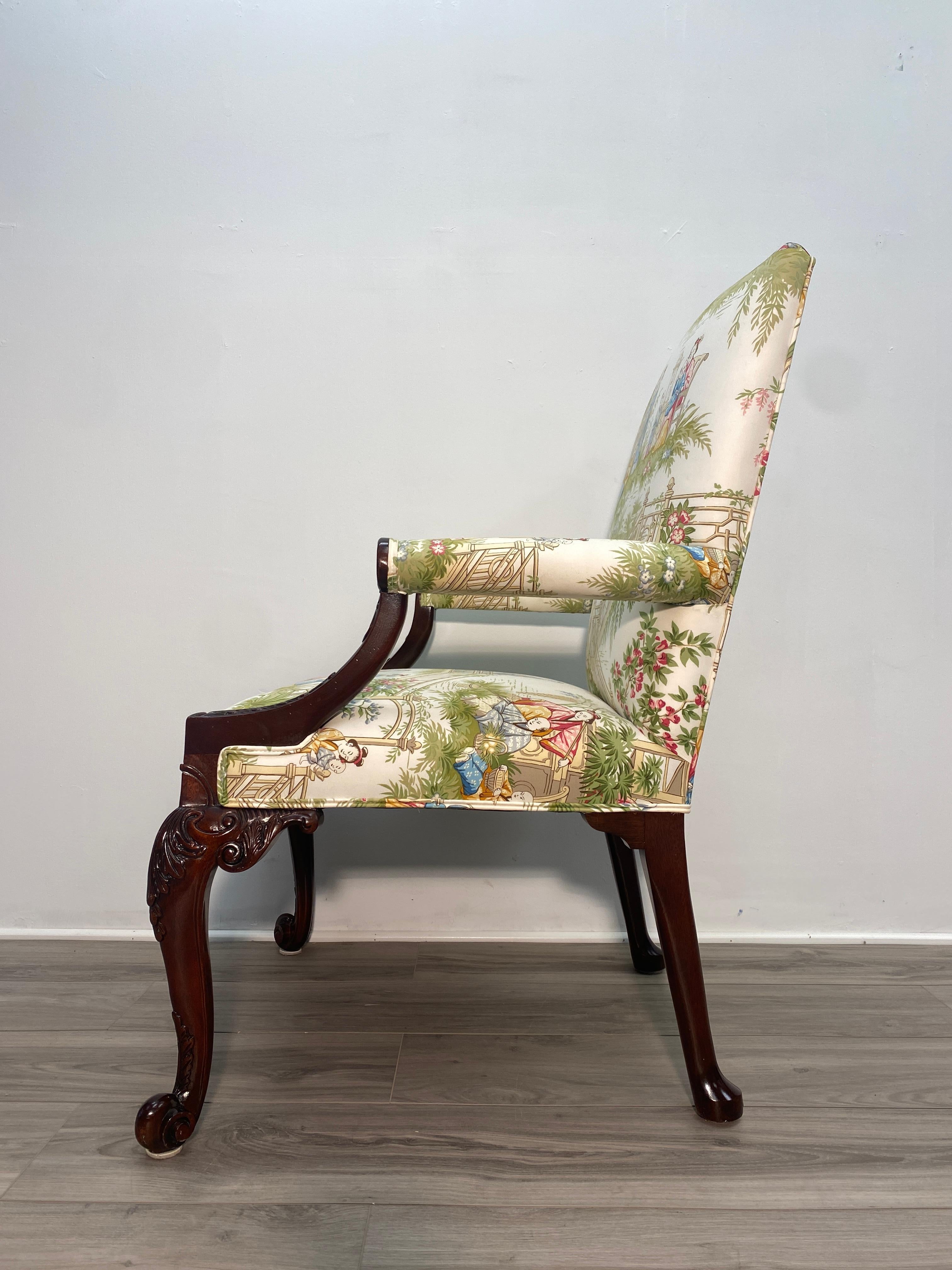 Lacquered 20th Century Mahogany Gainsborough Chair in Chinoiserie Chippendale Manor