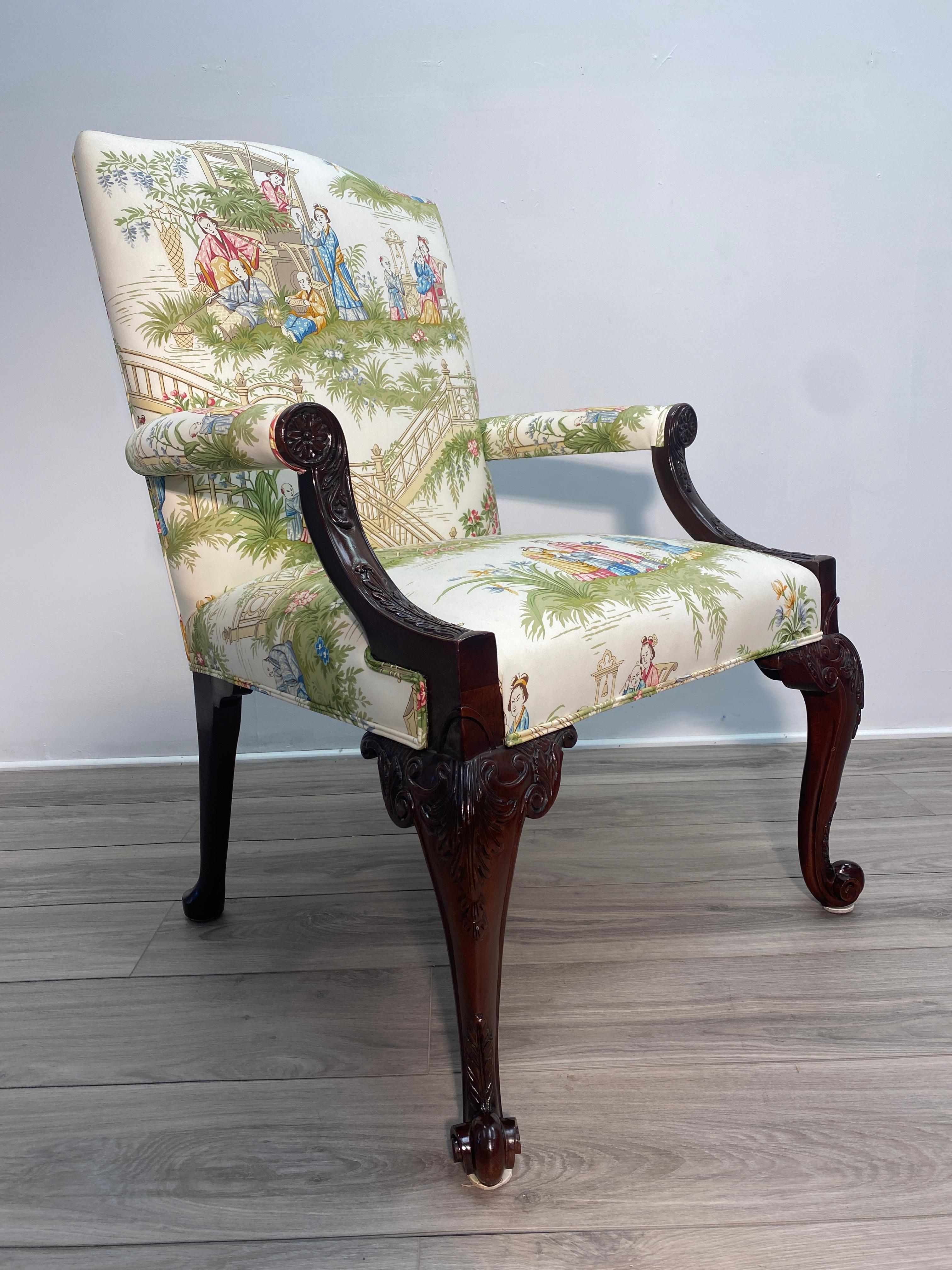 20th Century Mahogany Gainsborough Chair in Chinoiserie Chippendale Manor 1