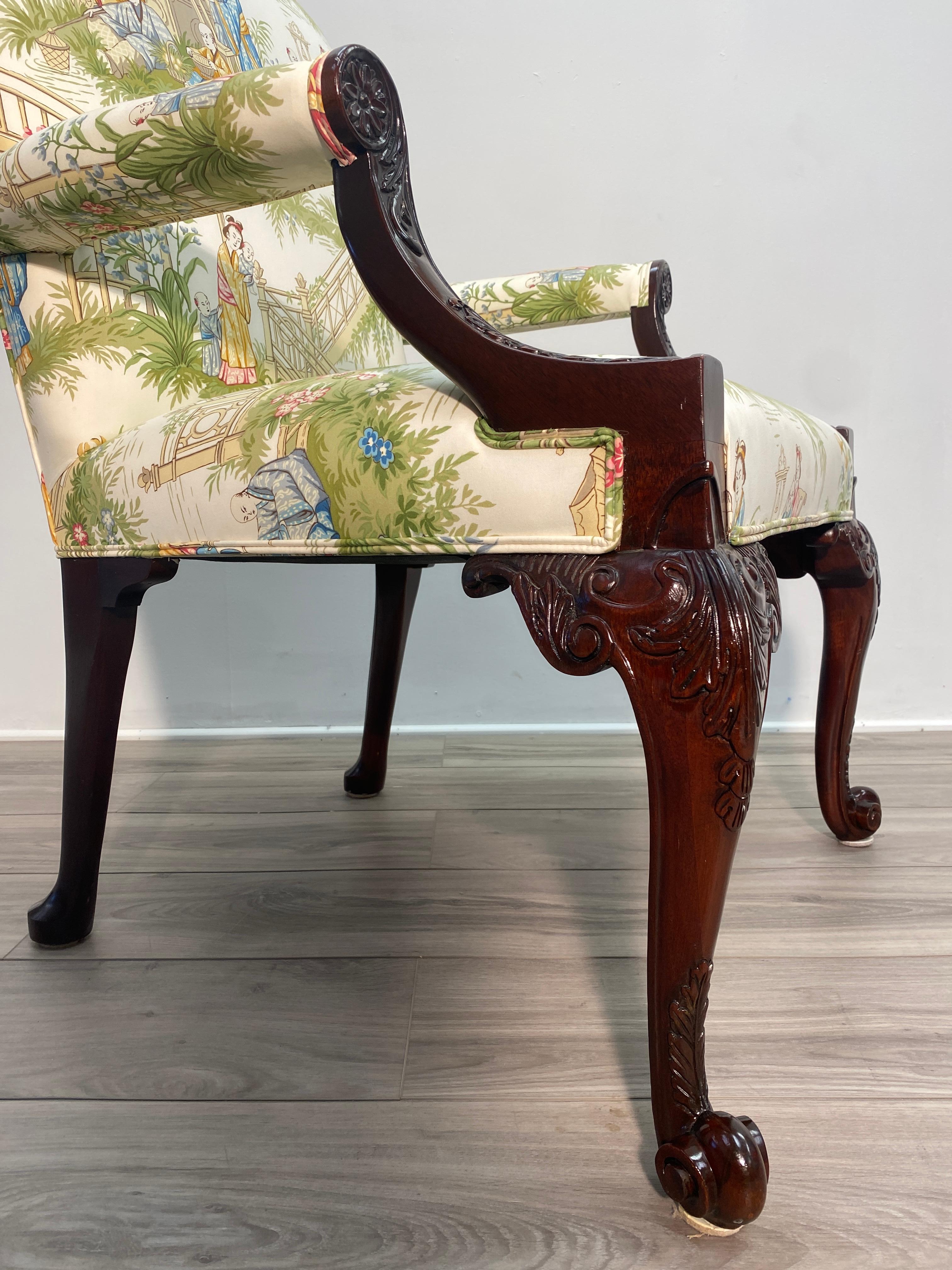 20th Century Mahogany Gainsborough Chair in Chinoiserie Chippendale Manor 2