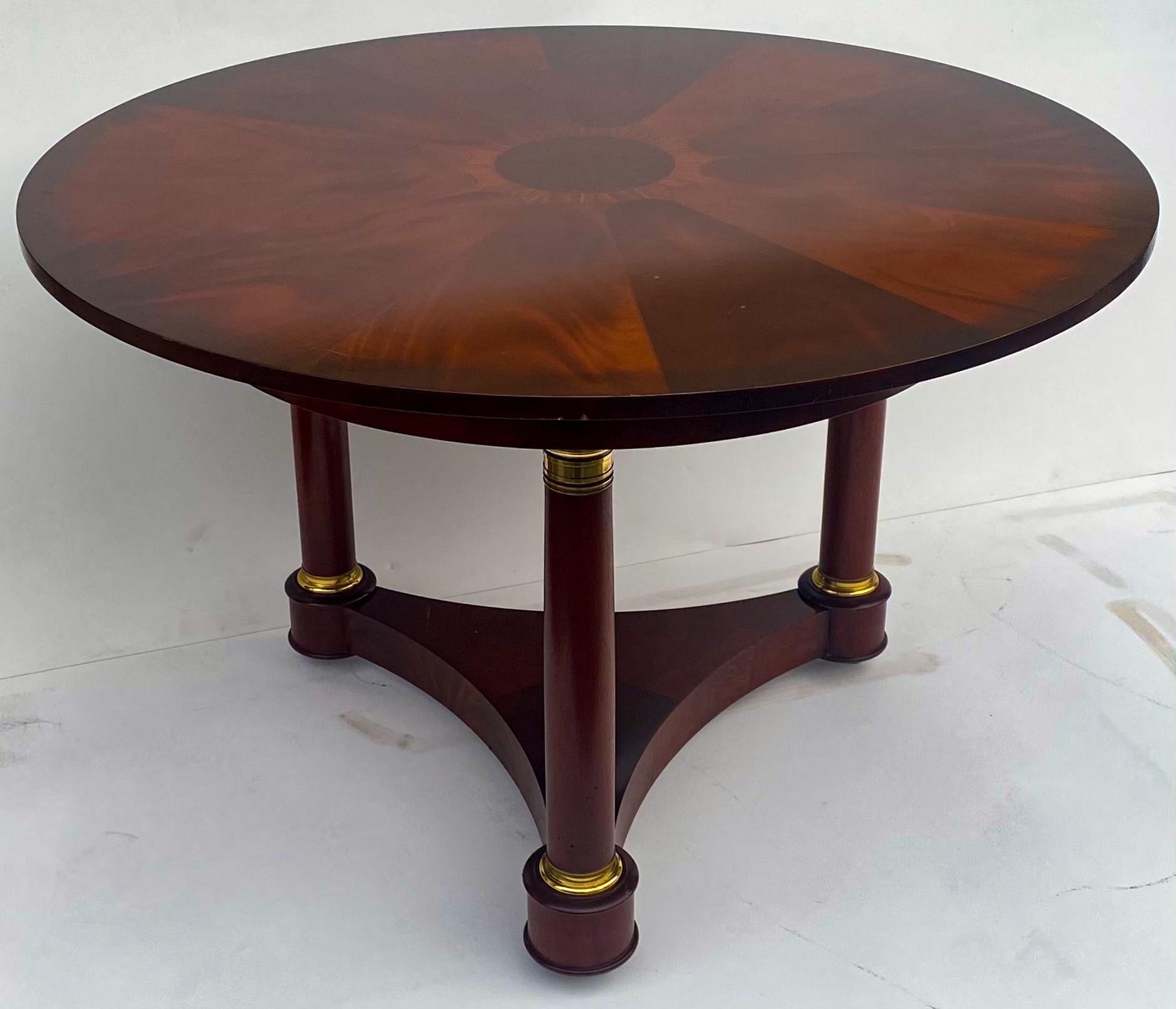 Brass 20th Century Mahogany Inlaid Empire Style Center Table by Baker Furniture