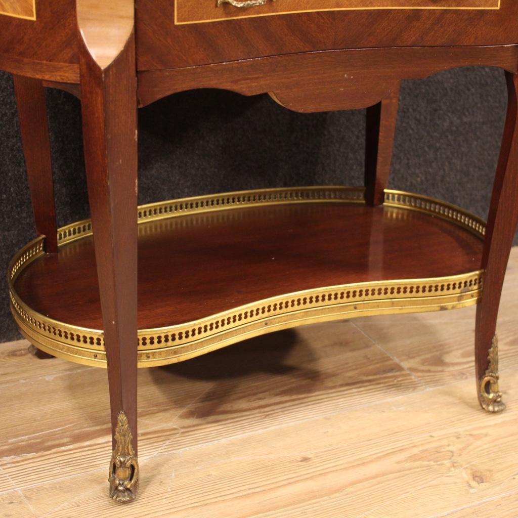 20th Century Mahogany, Maple, Fruitwood and Marble-Top French Side Table, 1960s For Sale 7