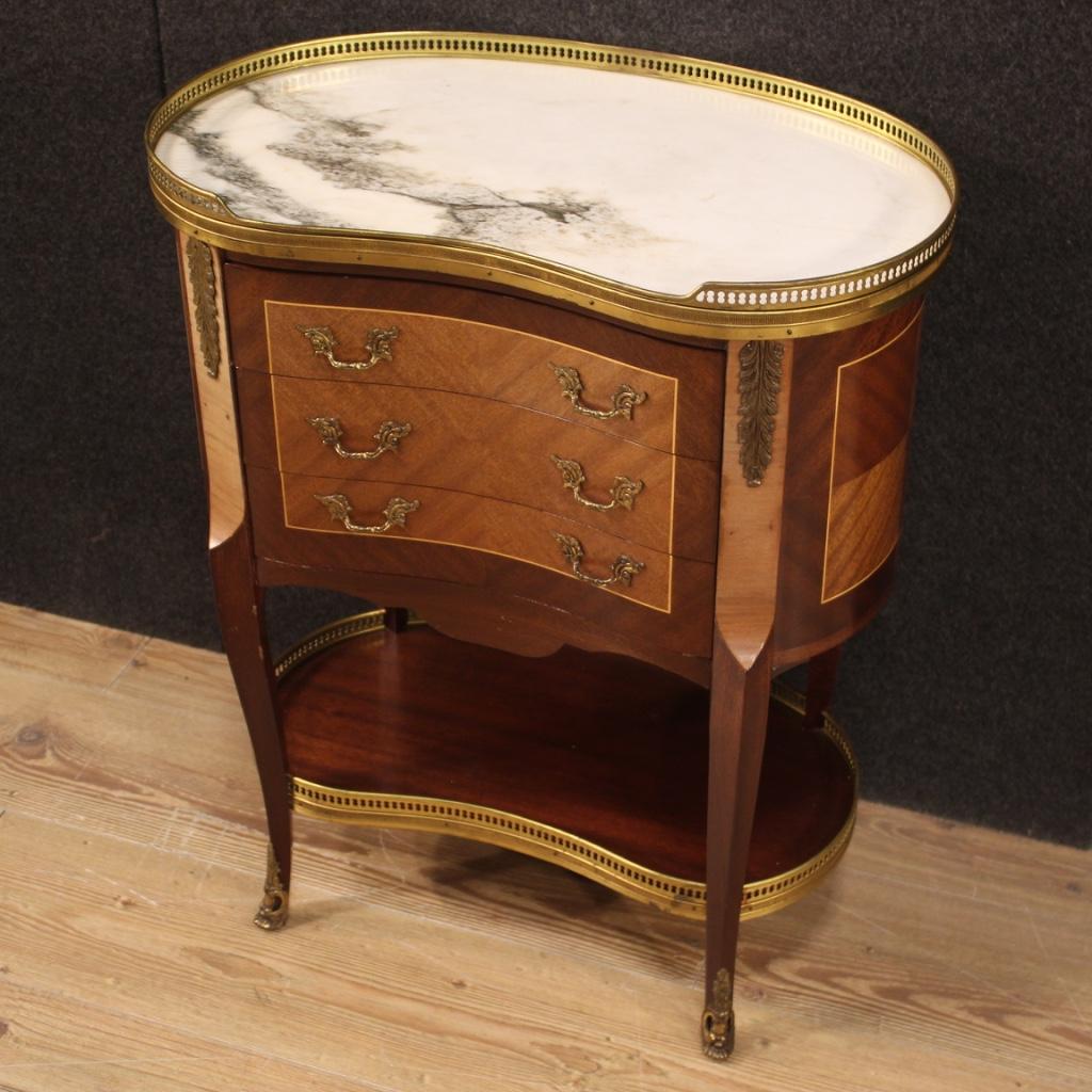 20th Century Mahogany, Maple, Fruitwood and Marble-Top French Side Table, 1960s For Sale 2