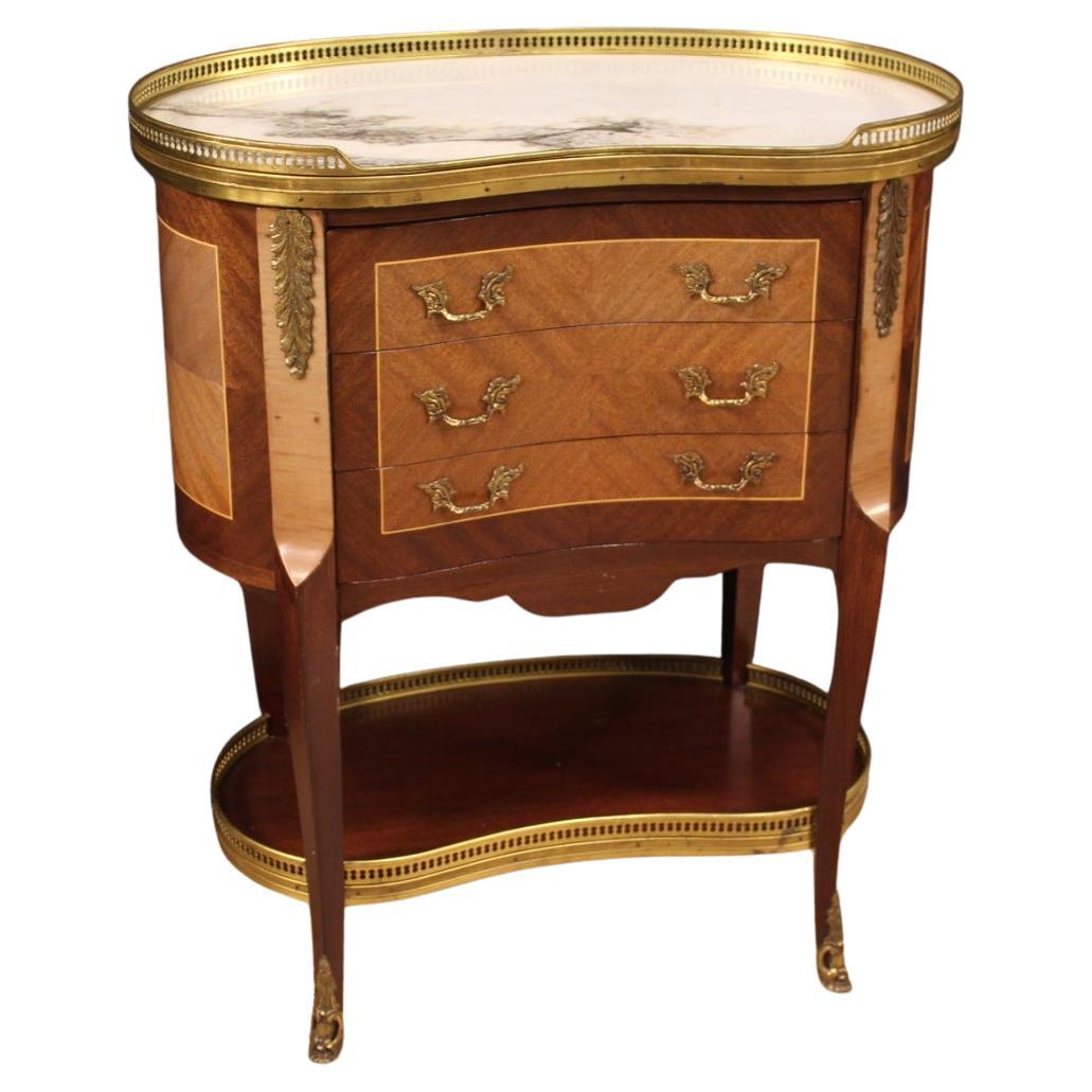 20th Century Mahogany, Maple, Fruitwood and Marble-Top French Side Table, 1960s
