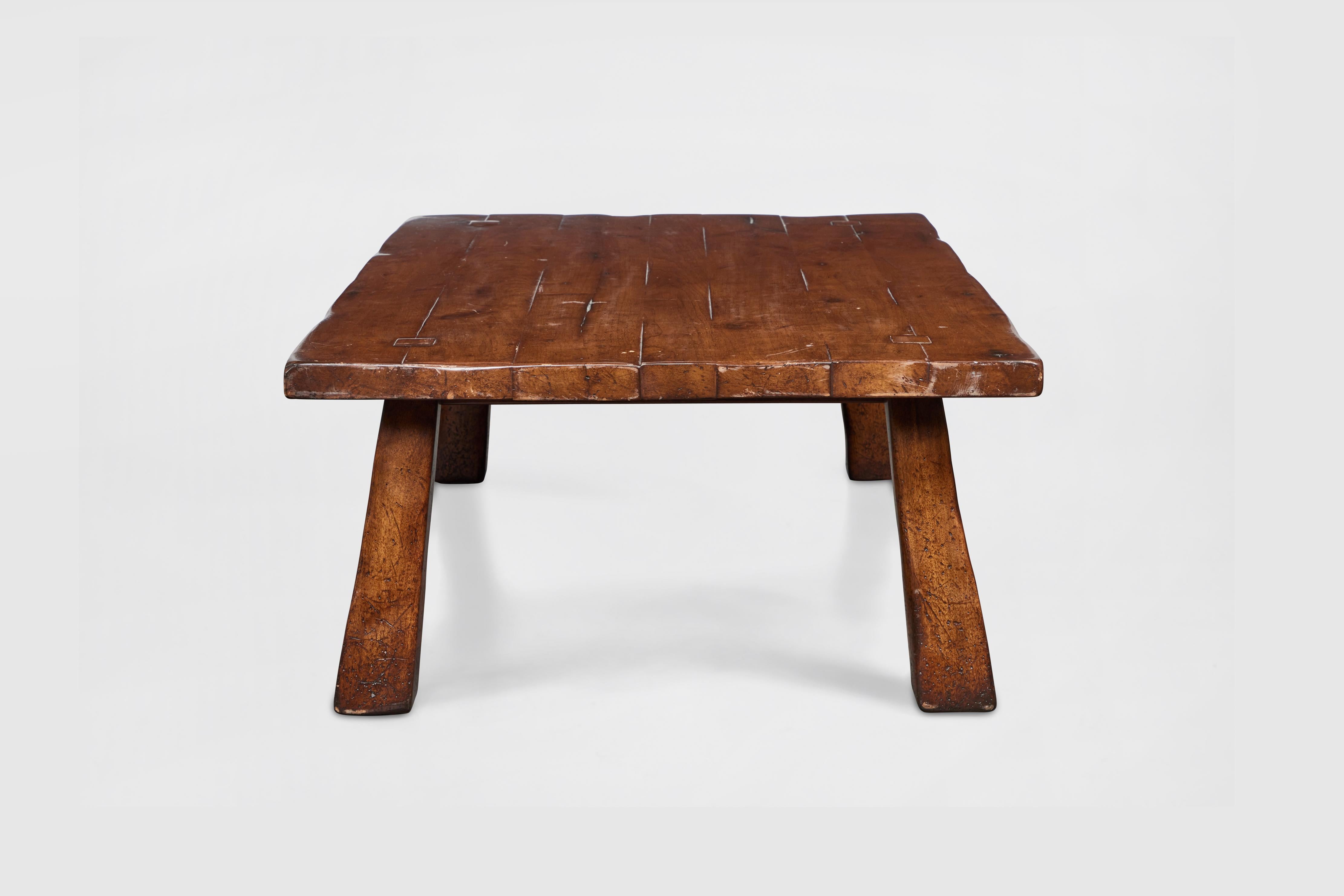Rustic 20th Century Mahogany Plank-Top Coffee Table For Sale