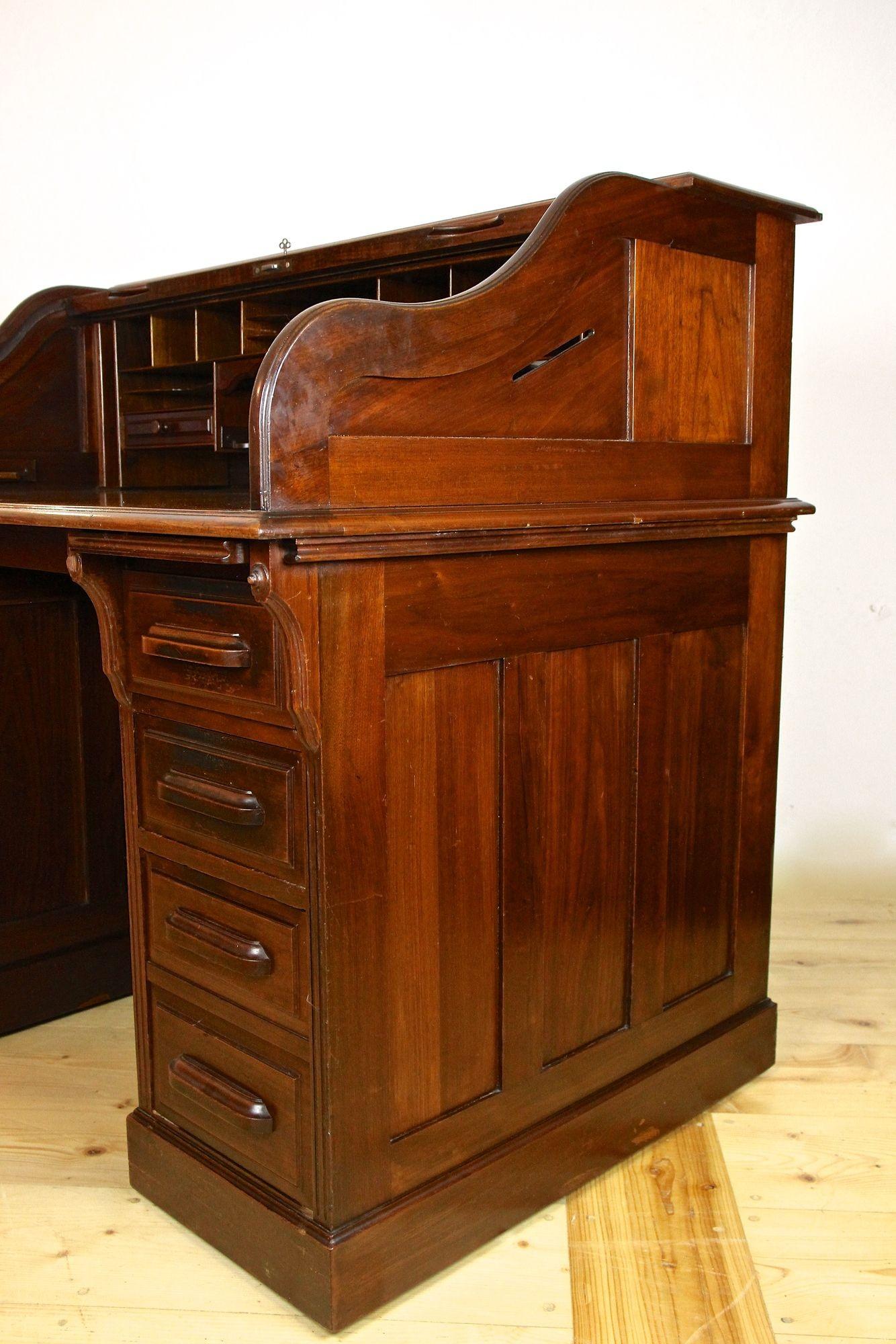 20th Century Mahogany Roll Top Writing Desk, Freestanding, England, circa 1920 5