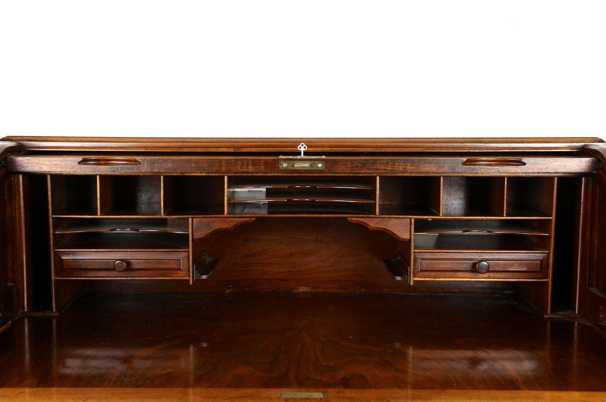 Art Nouveau 20th Century Mahogany Roll Top Writing Desk, Freestanding, England, circa 1920