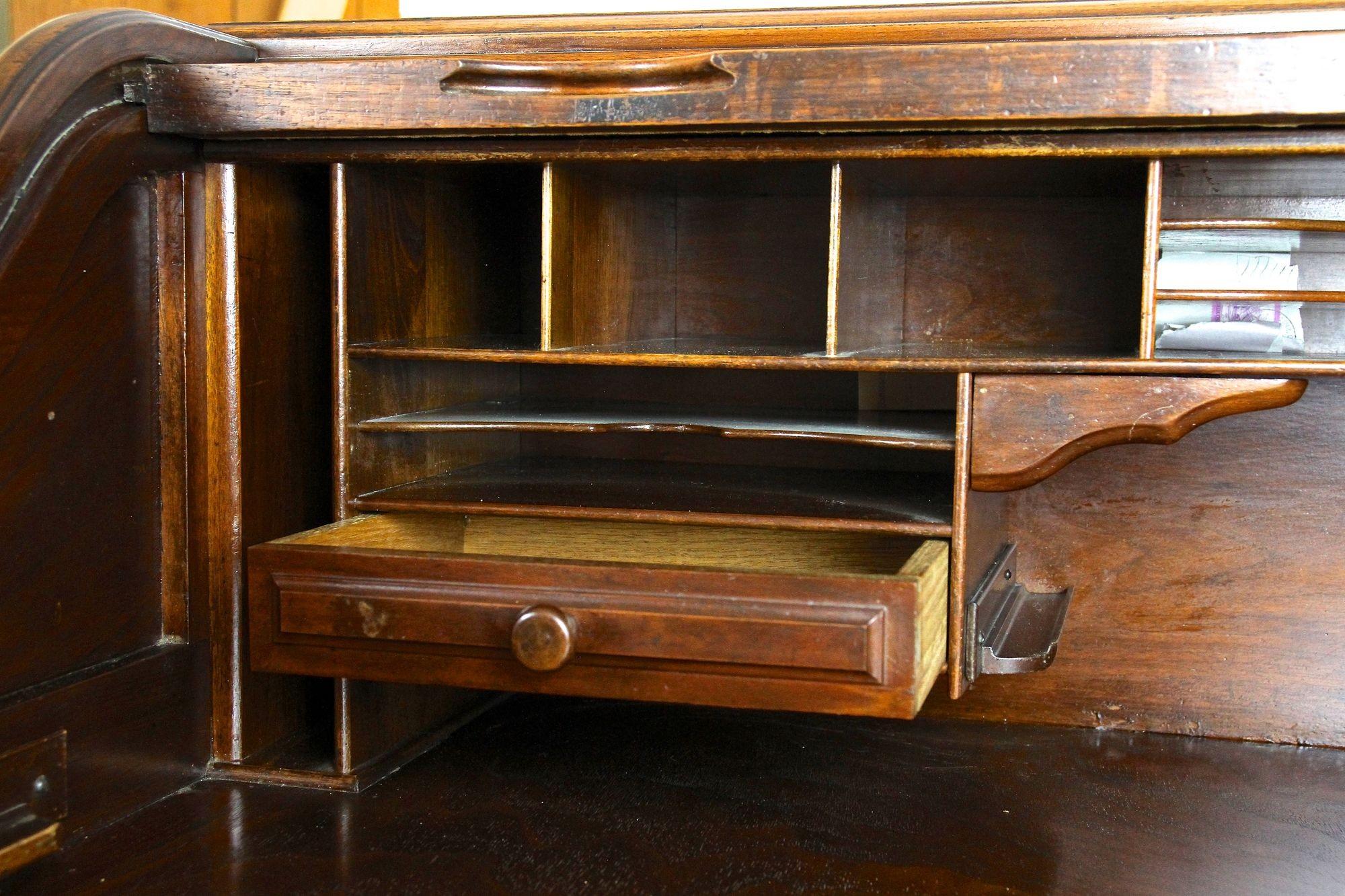 20th Century Mahogany Roll Top Writing Desk, Freestanding, England, circa 1920 1