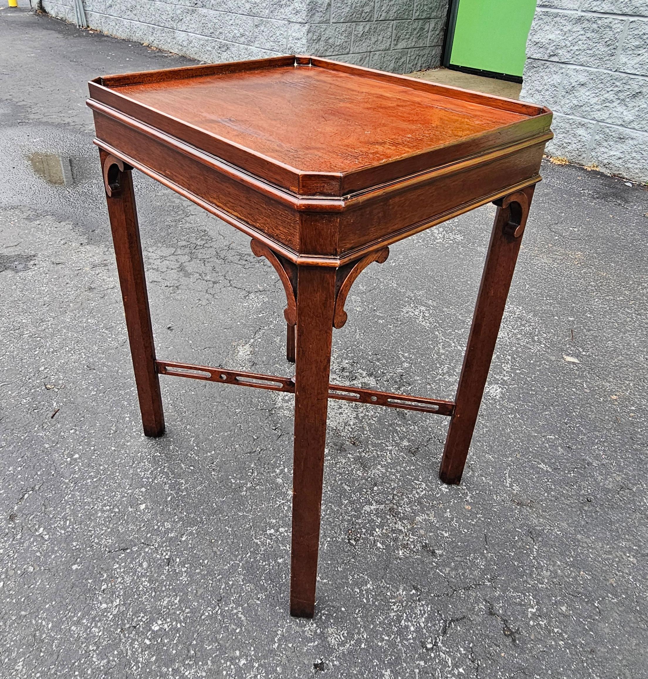 American 20th Century Mahogany Stretcher Galleried Side Table For Sale