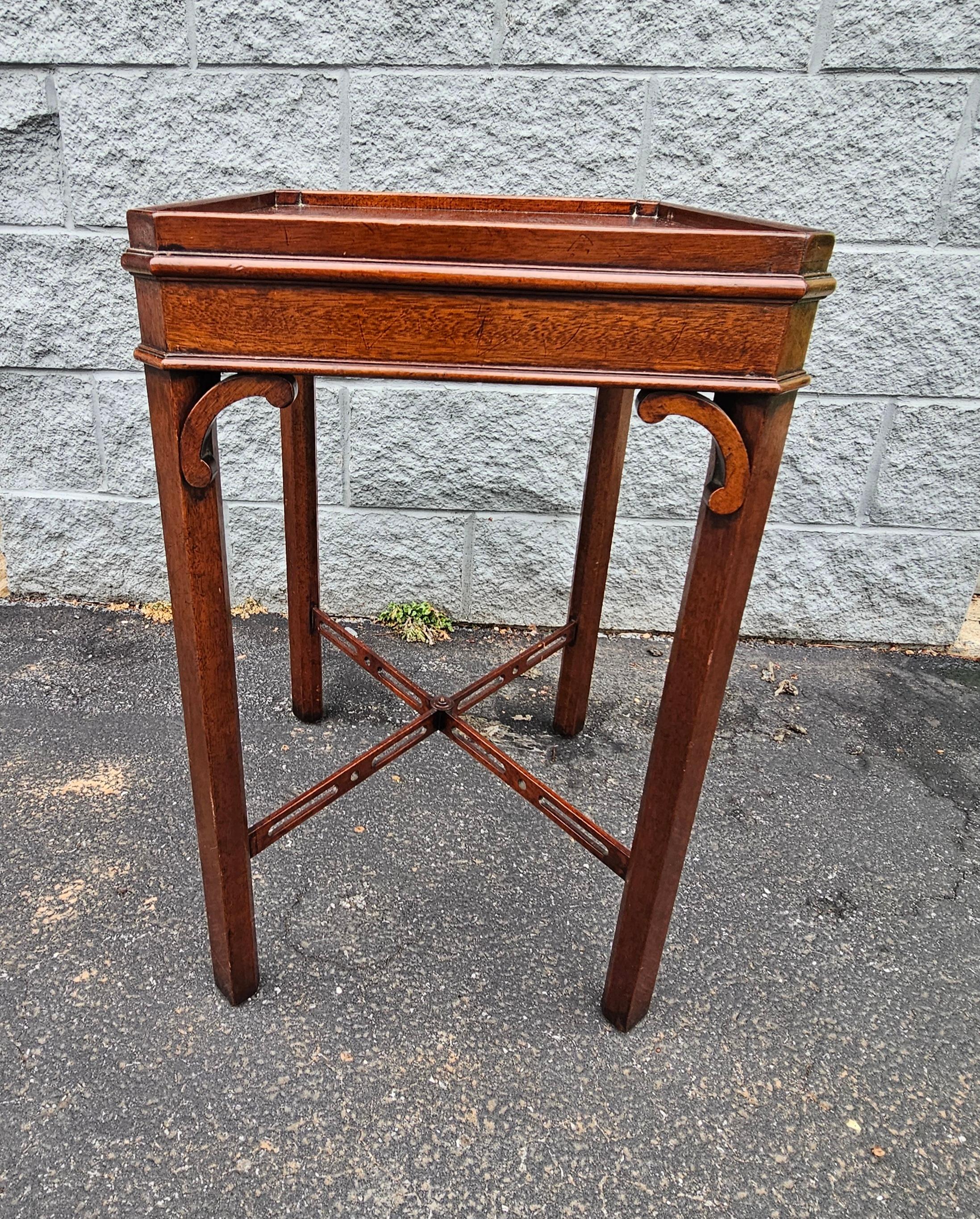 Other 20th Century Mahogany Stretcher Galleried Side Table For Sale