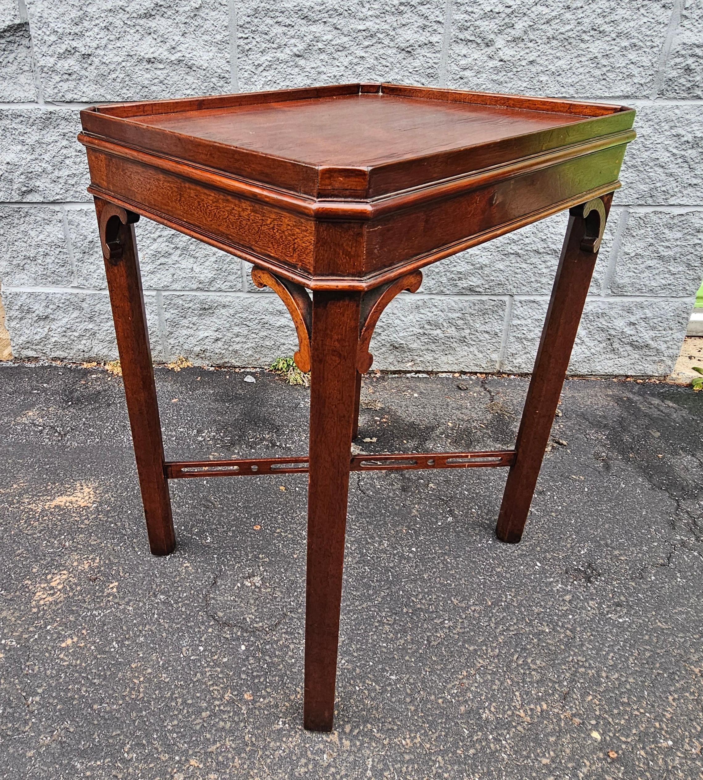 20th Century Mahogany Stretcher Galleried Side Table In Good Condition For Sale In Germantown, MD