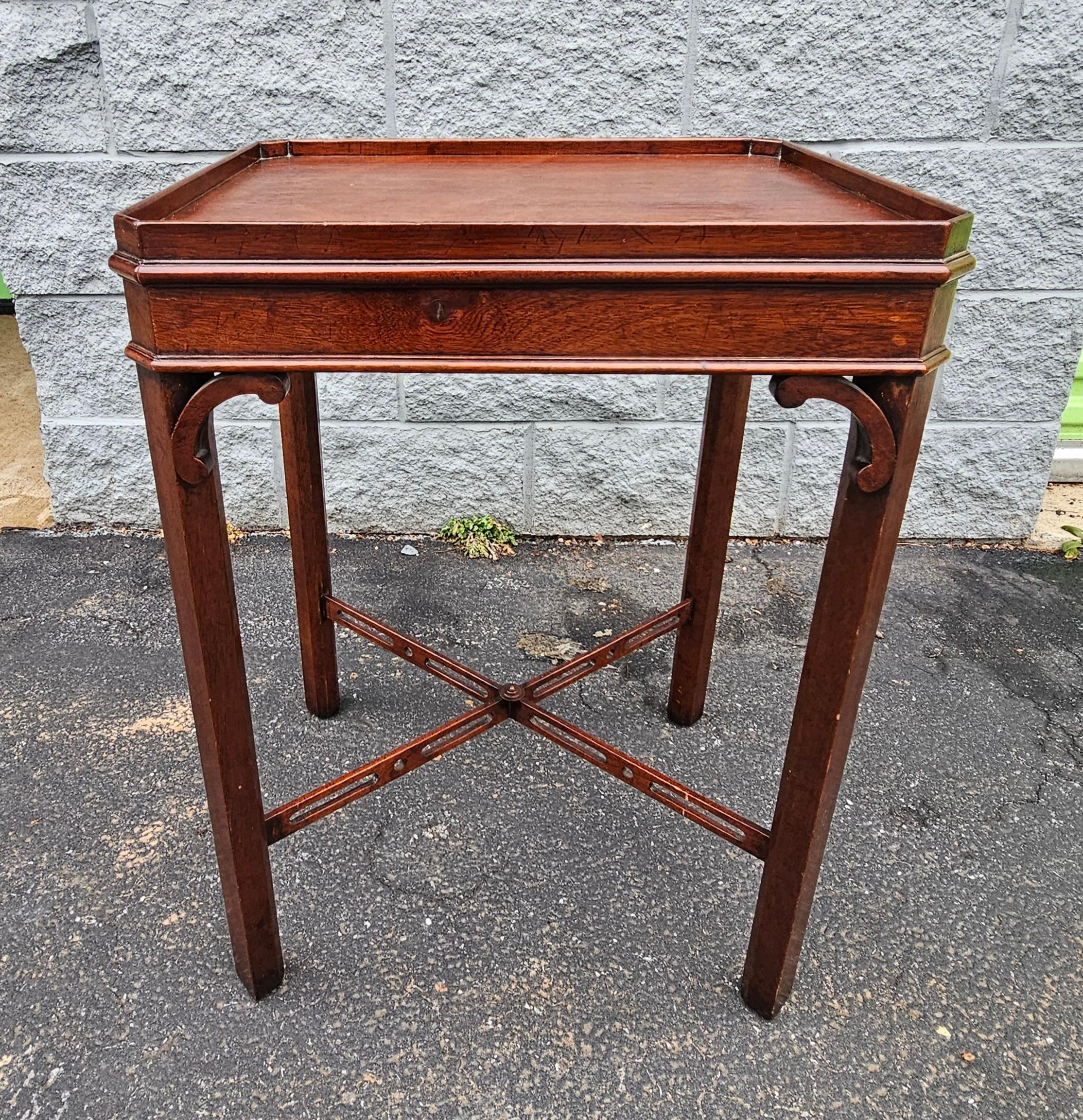 Wood 20th Century Mahogany Stretcher Galleried Side Table For Sale