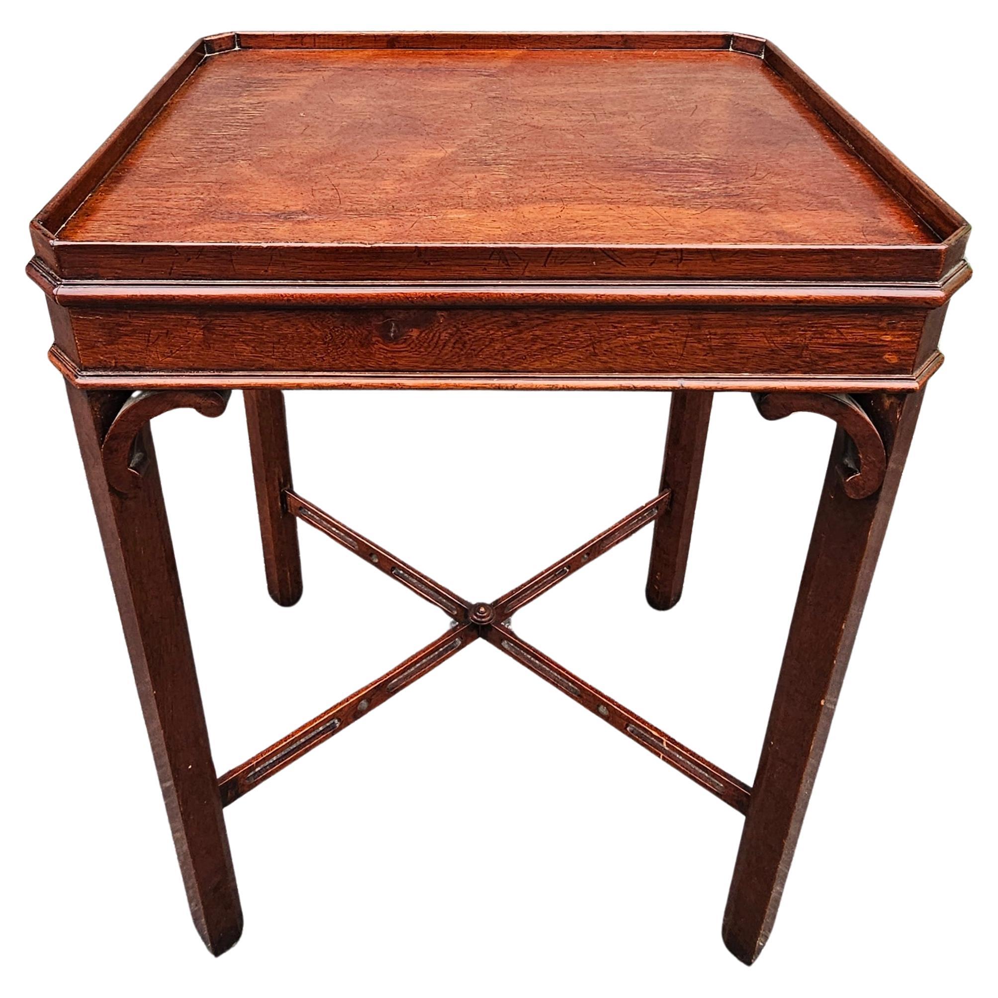 20th Century Mahogany Stretcher Galleried Side Table For Sale