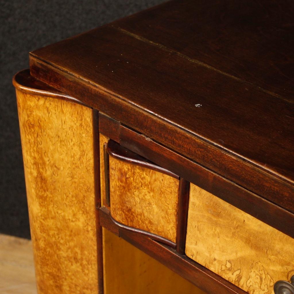 20th Century Mahogany, Tuja Burl, Beech, Fruitwood Italian Art Deco Style Desk In Good Condition In Vicoforte, Piedmont