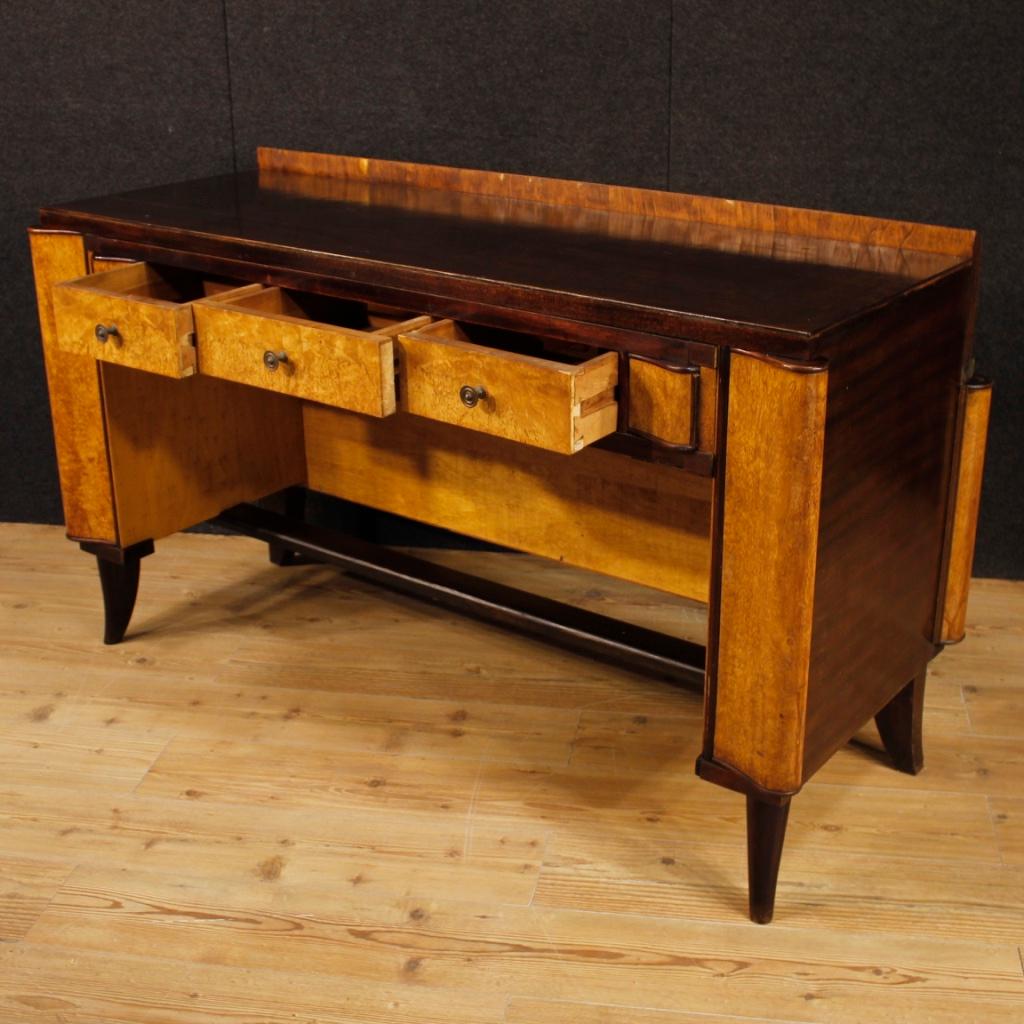 20th Century Mahogany, Tuja Burl, Beech, Fruitwood Italian Art Deco Style Desk 1