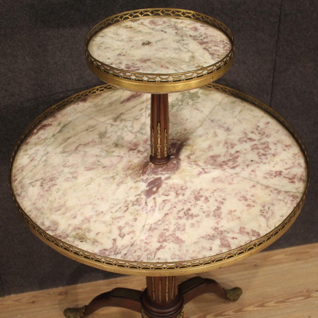 Brass 20th Century Mahogany with Marble Top Round French Side Table Gueridon, 1920 For Sale