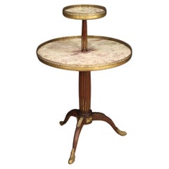 Antique 20th Century Mahogany with Marble Top Round French Side Table Gueridon, 1920