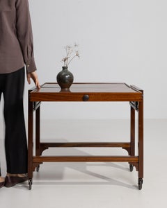 20th Century Mahogany Wood Art Deco Fold Over Bar Cart On Casters