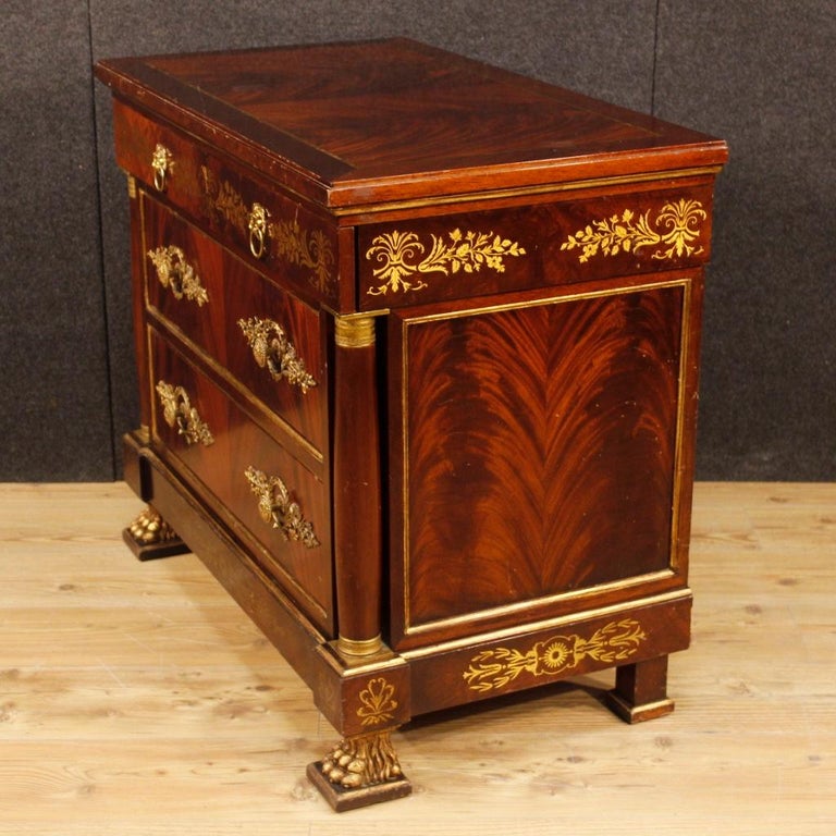 20th Century Mahogany Wood French Empire Style Dresser, 1970 For Sale