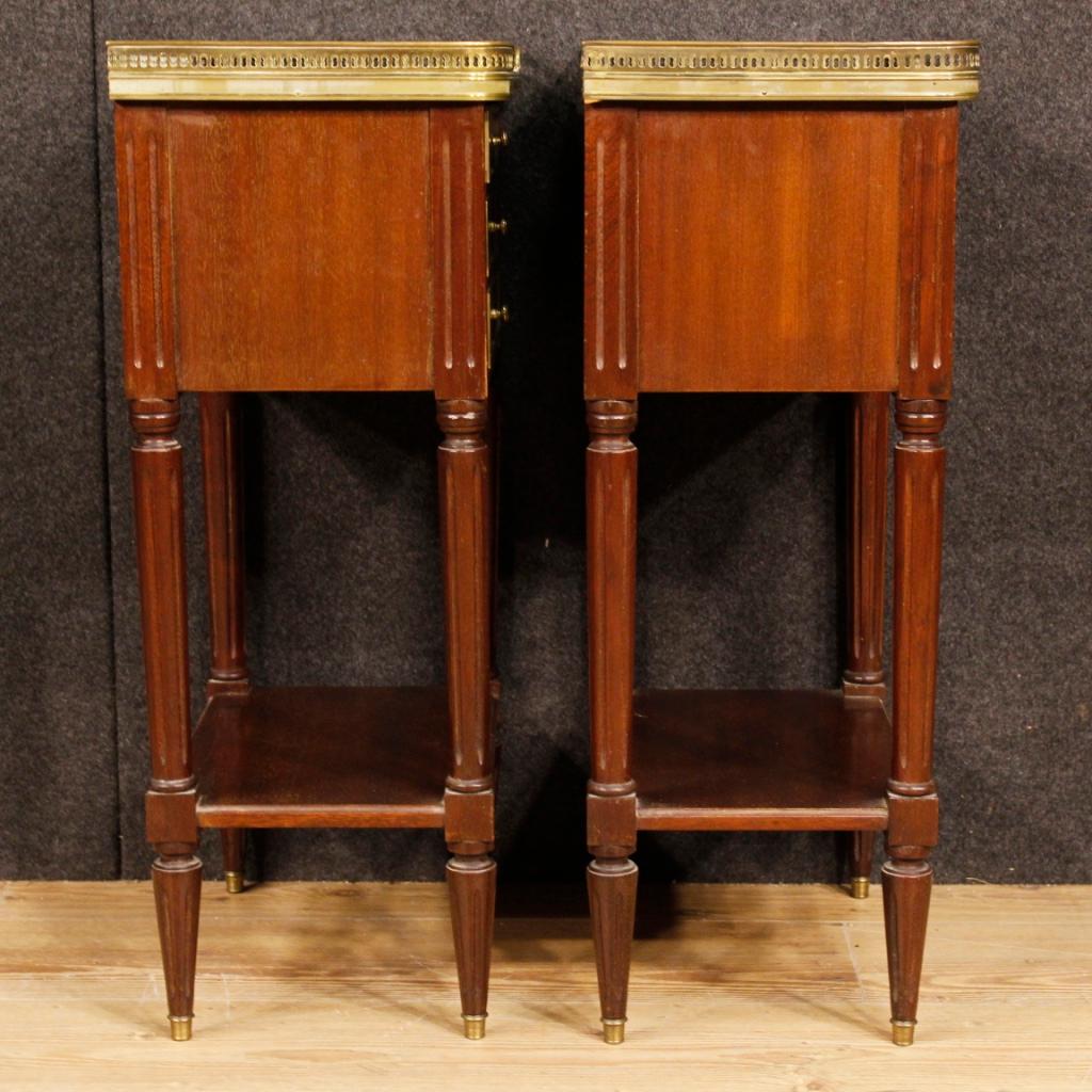 20th Century Mahogany Wood with Marble-Top French, Pair of Bedside Tables, 1960 In Good Condition In Vicoforte, Piedmont