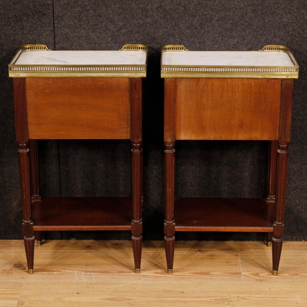 Brass 20th Century Mahogany Wood with Marble-Top French, Pair of Bedside Tables, 1960