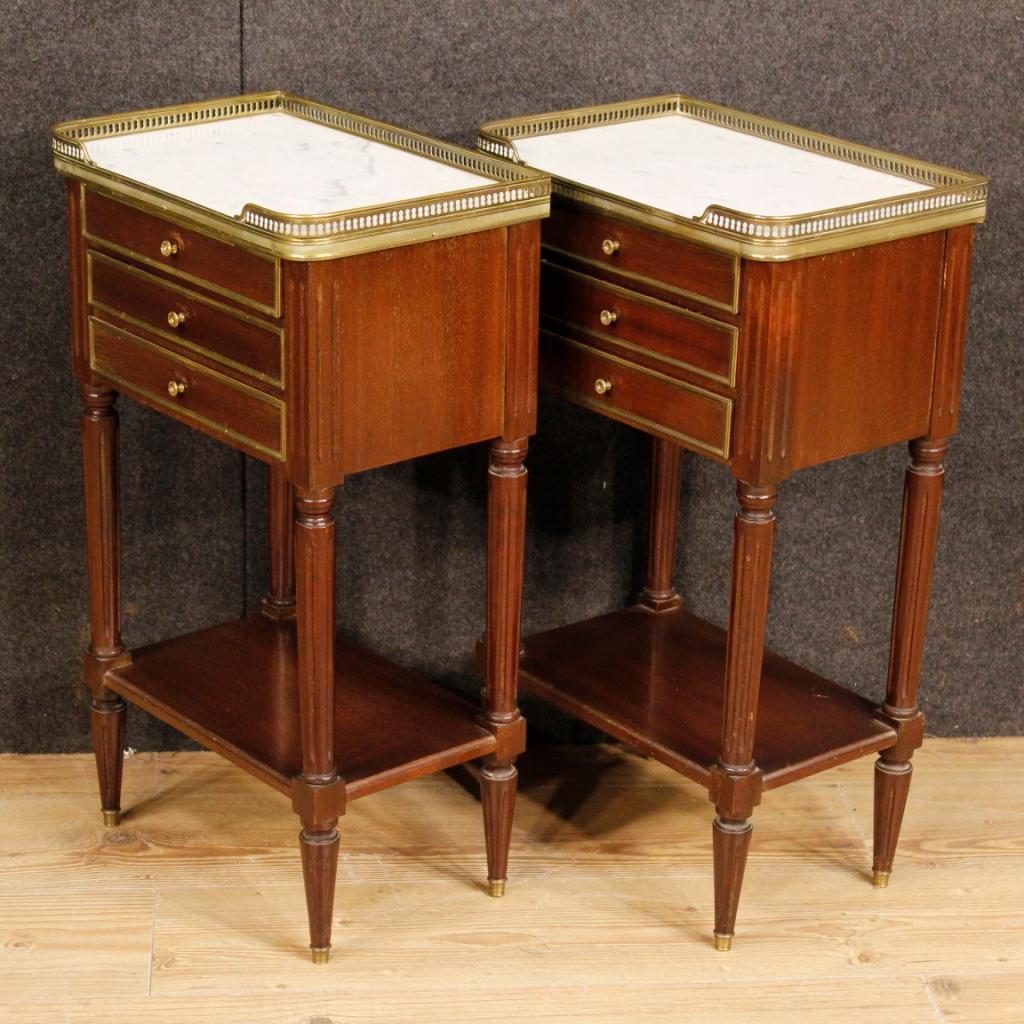 20th Century Mahogany Wood with Marble-Top French, Pair of Bedside Tables, 1960 1