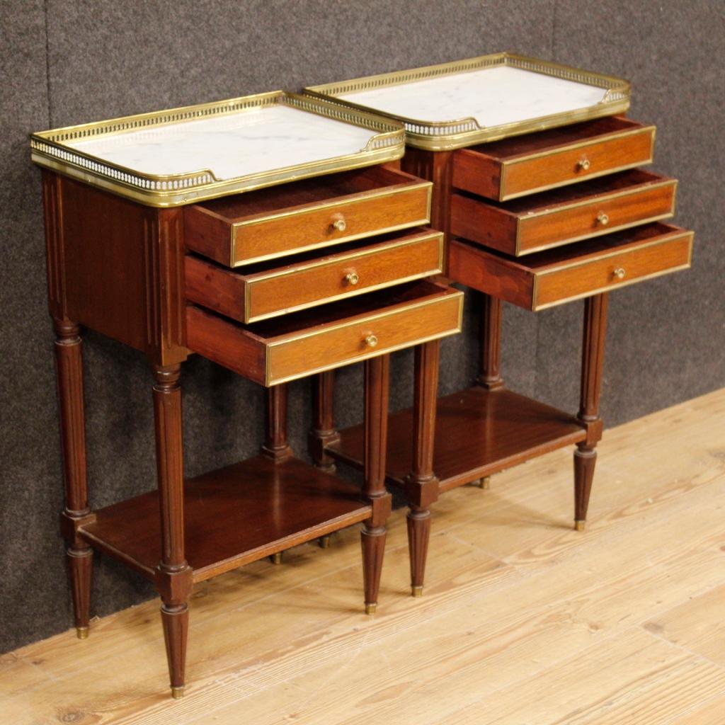 20th Century Mahogany Wood with Marble-Top French, Pair of Bedside Tables, 1960 4
