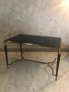 20th Century Maison Baguès Style Brass and Black Glass Coffee Table, 1950s