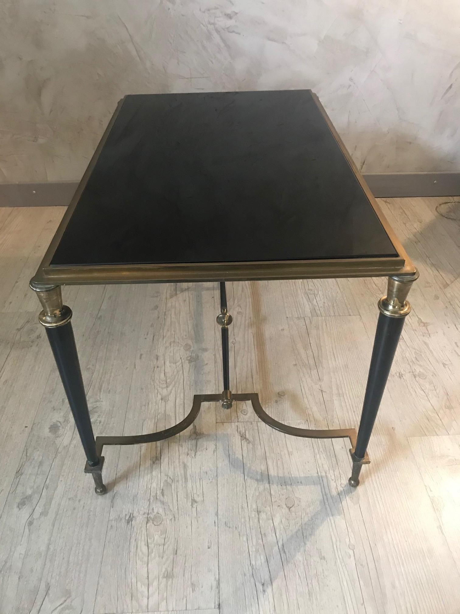Mid-20th Century 20th Century Maison Baguès Style Brass and Black Glass Coffee Table, 1950s For Sale
