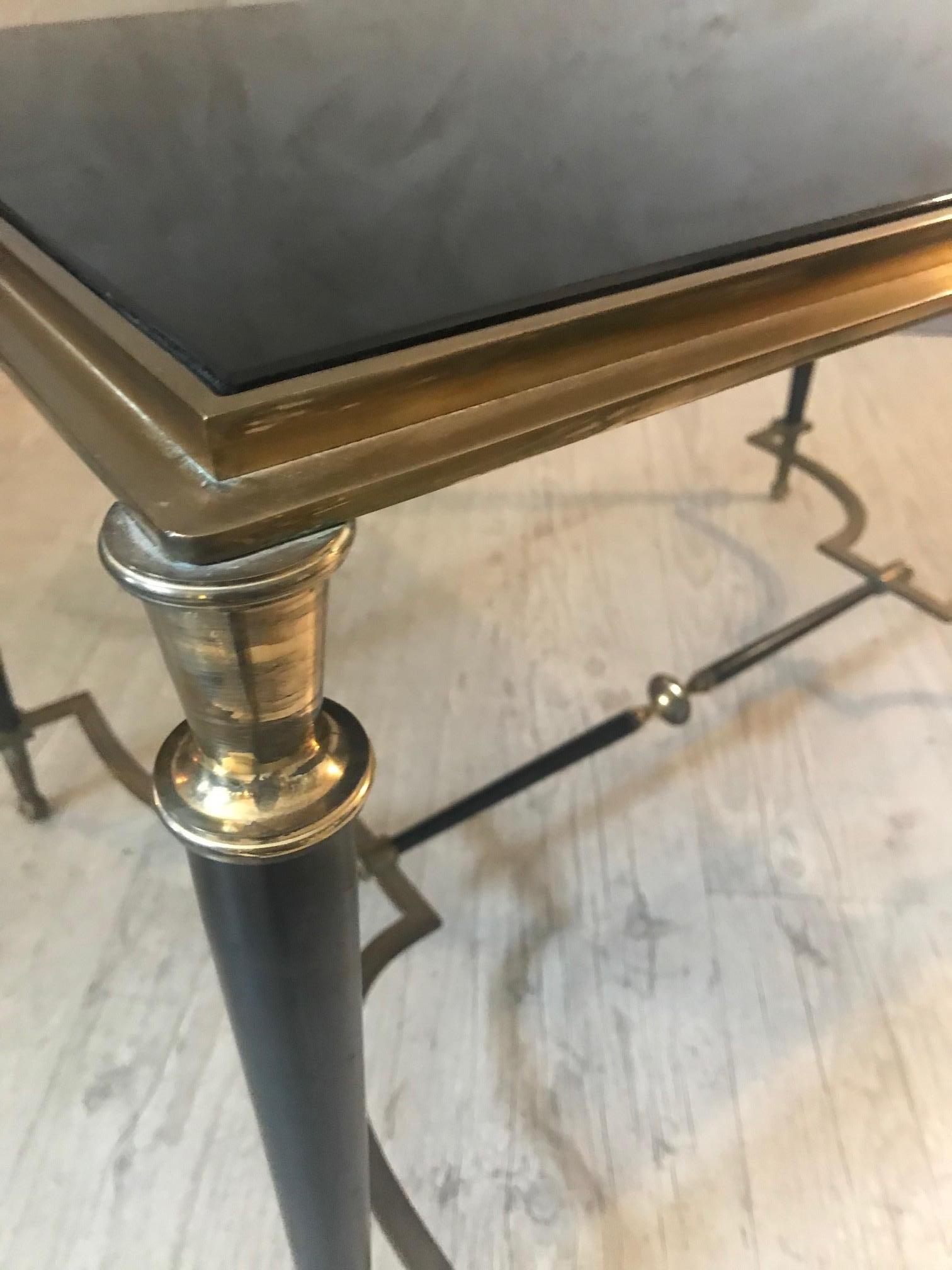 20th Century Maison Baguès Style Brass and Black Glass Coffee Table, 1950s For Sale 3