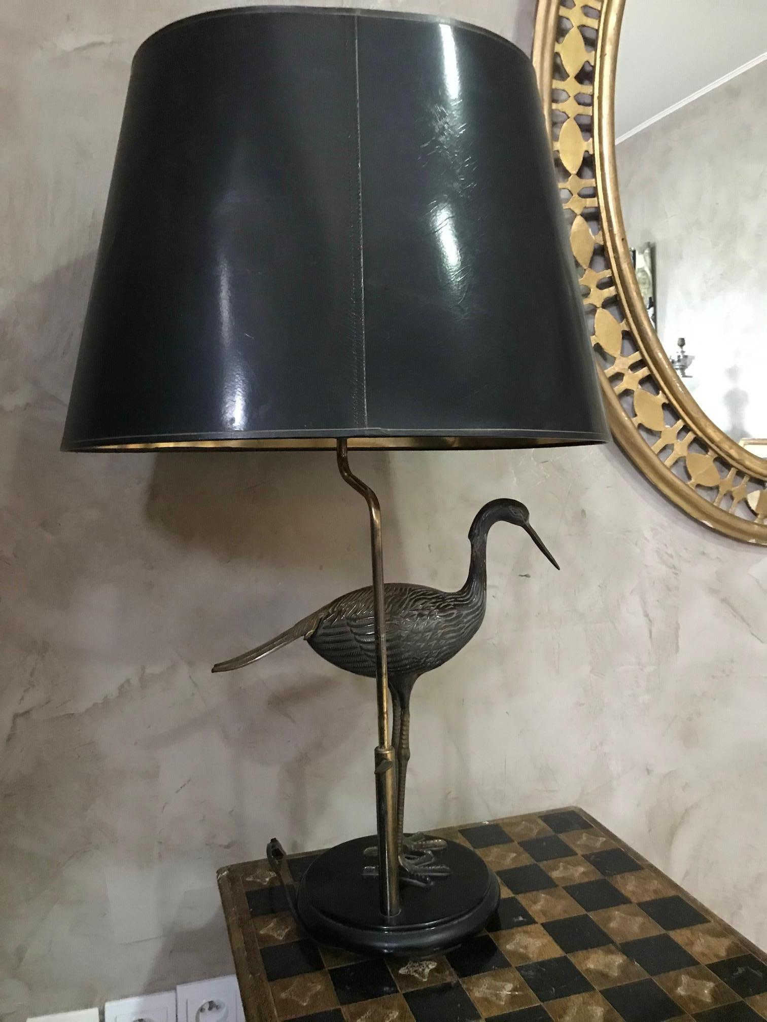 20. Jahrhundert Maison Charles Vergoldetes Messing Reiher Tischlampe:: 1960er Jahre im Angebot 5