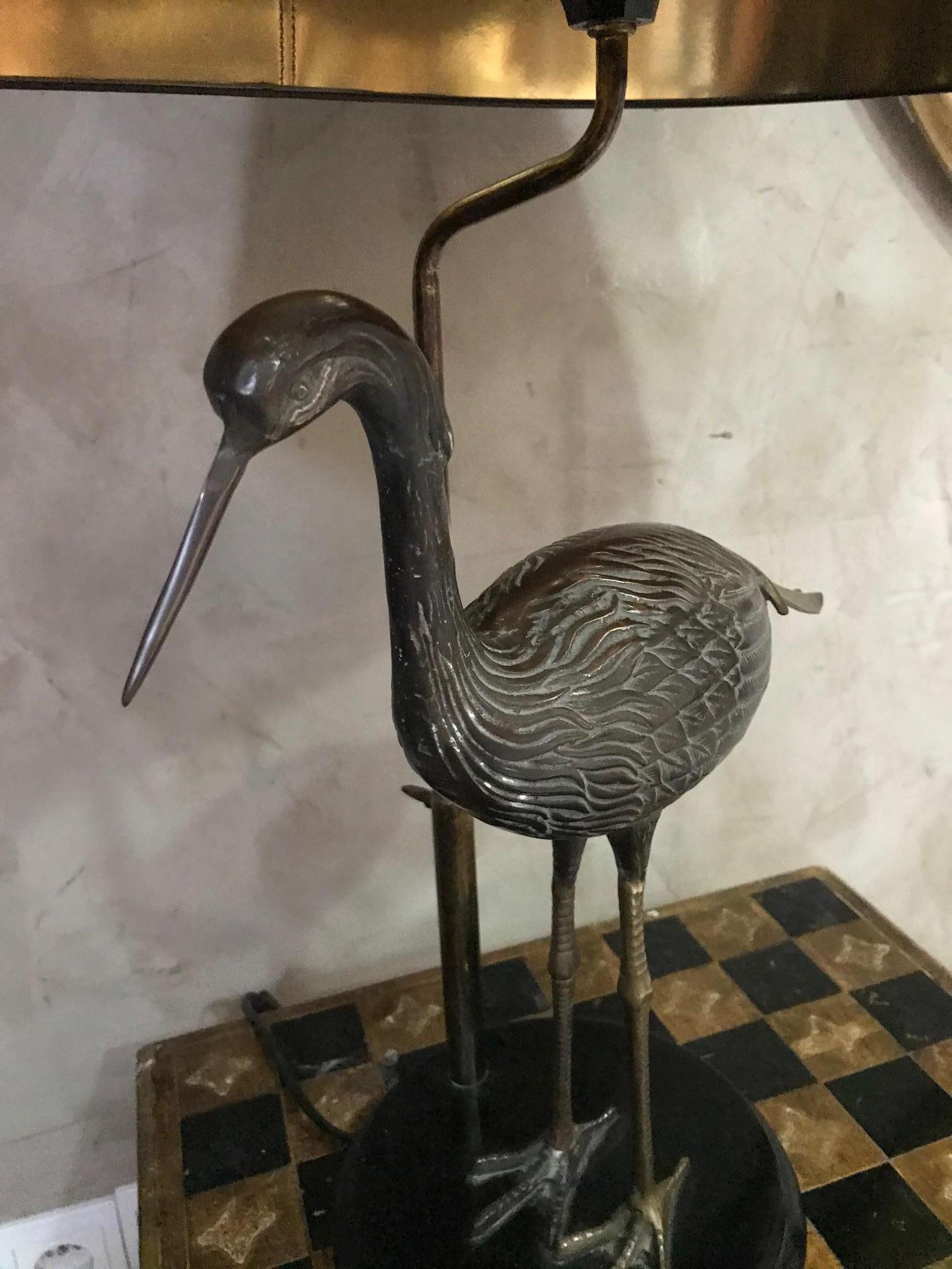 20. Jahrhundert Maison Charles Vergoldetes Messing Reiher Tischlampe:: 1960er Jahre im Angebot 8