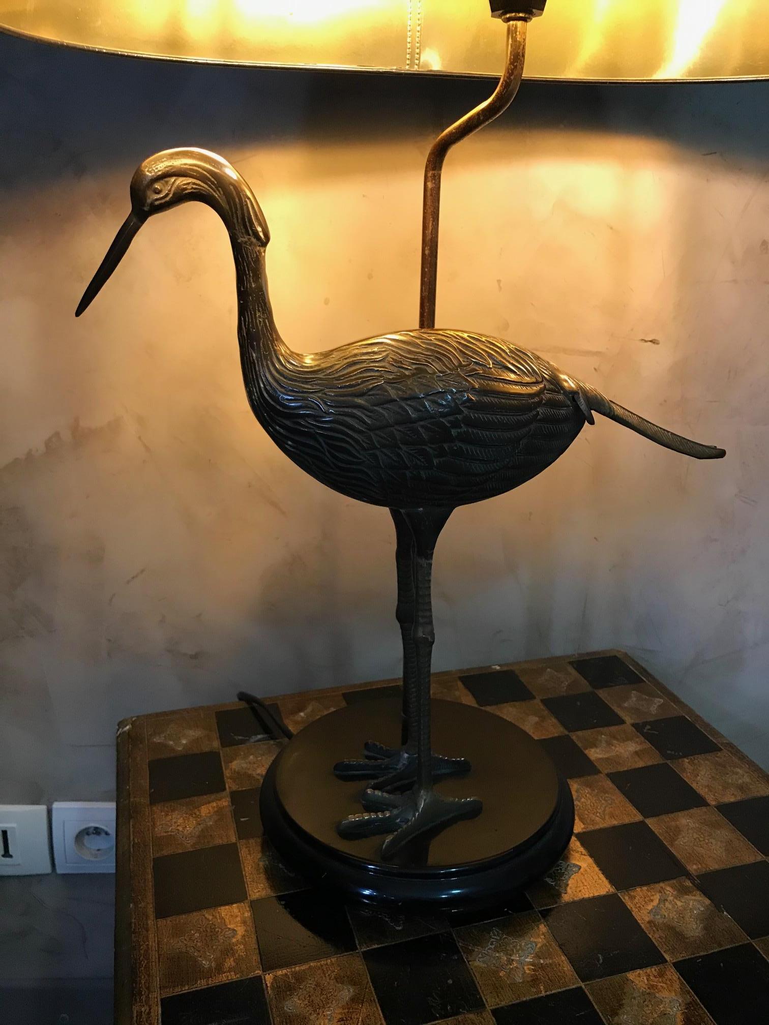 French 20th Century Maison Charles Gilted Brass Heron Table Lamp, 1960s For Sale