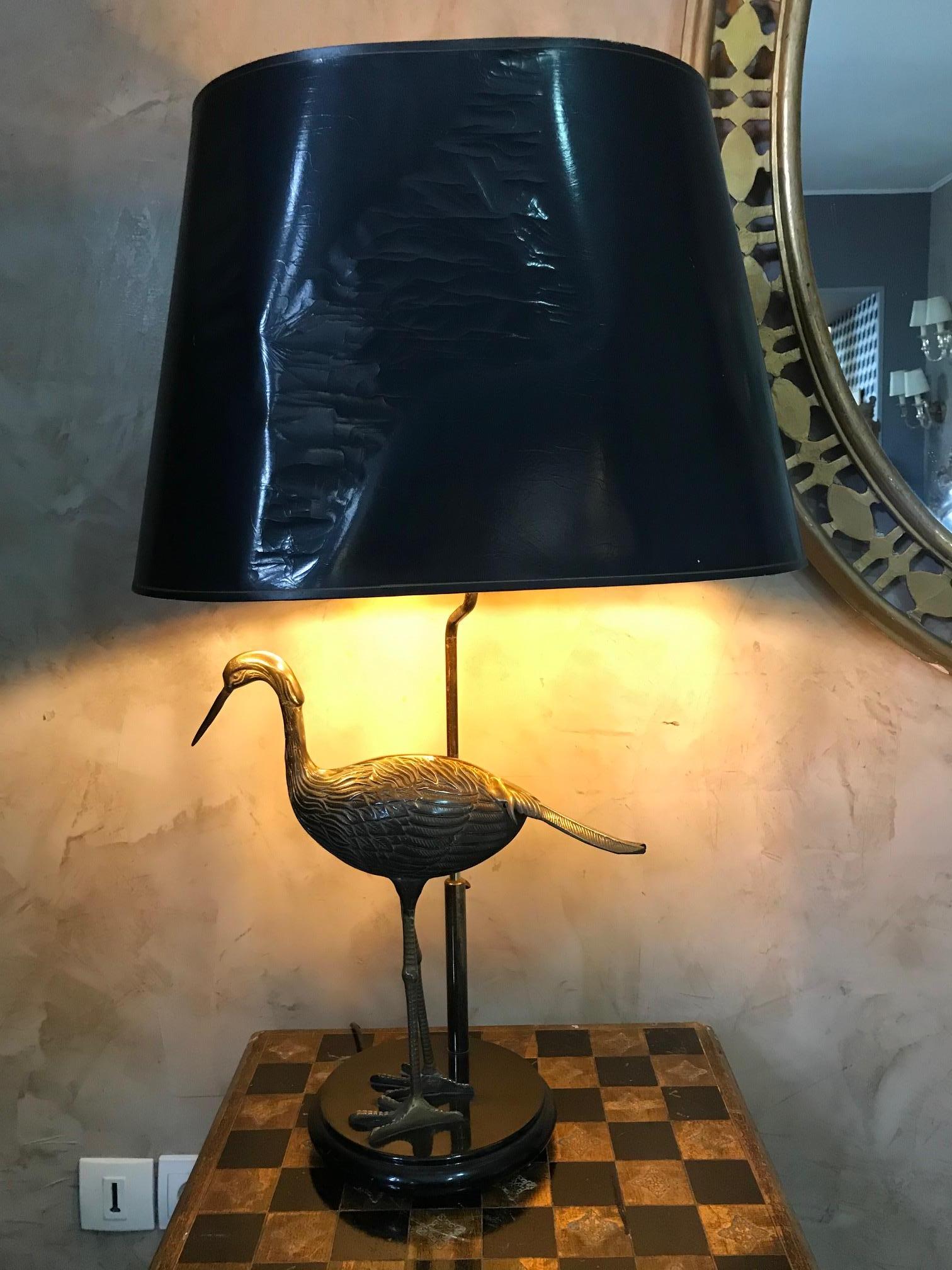20th Century Maison Charles Gilted Brass Heron Table Lamp, 1960s In Good Condition For Sale In LEGNY, FR