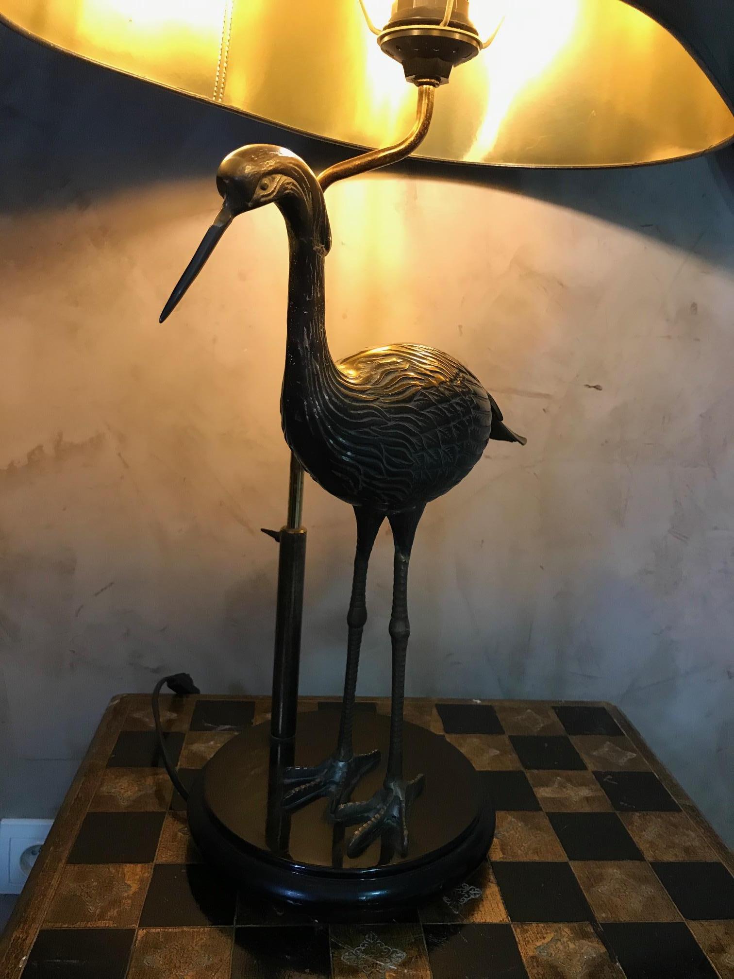 Mid-20th Century 20th Century Maison Charles Gilted Brass Heron Table Lamp, 1960s For Sale