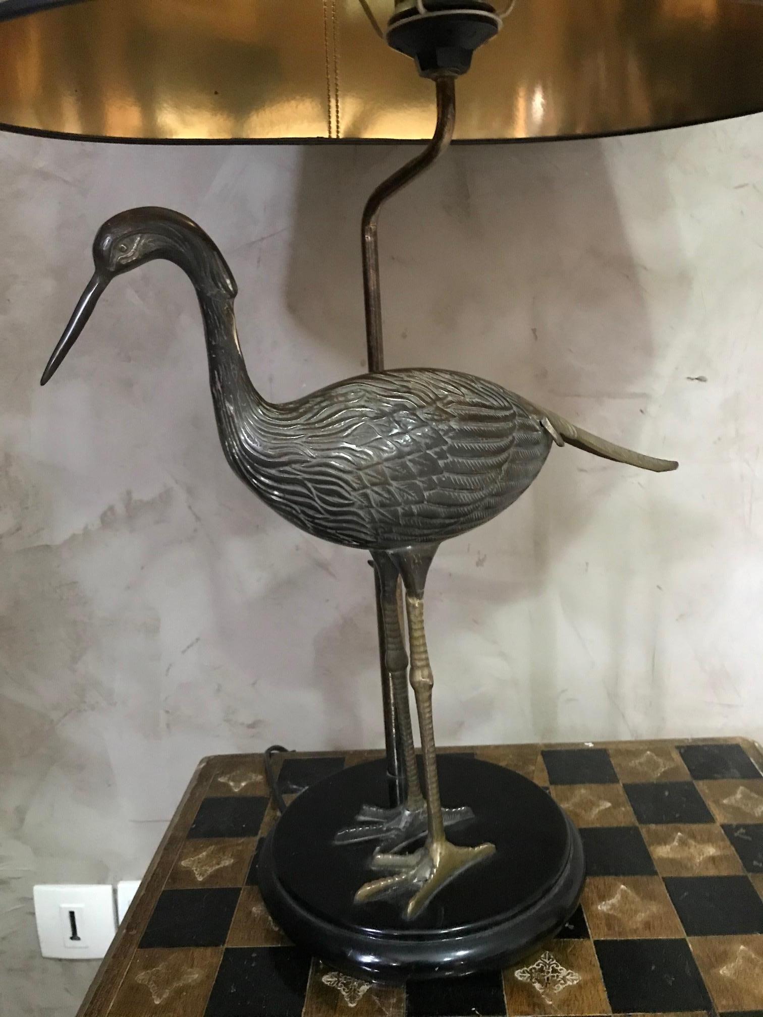 20th Century Maison Charles Gilted Brass Heron Table Lamp, 1960s For Sale 1