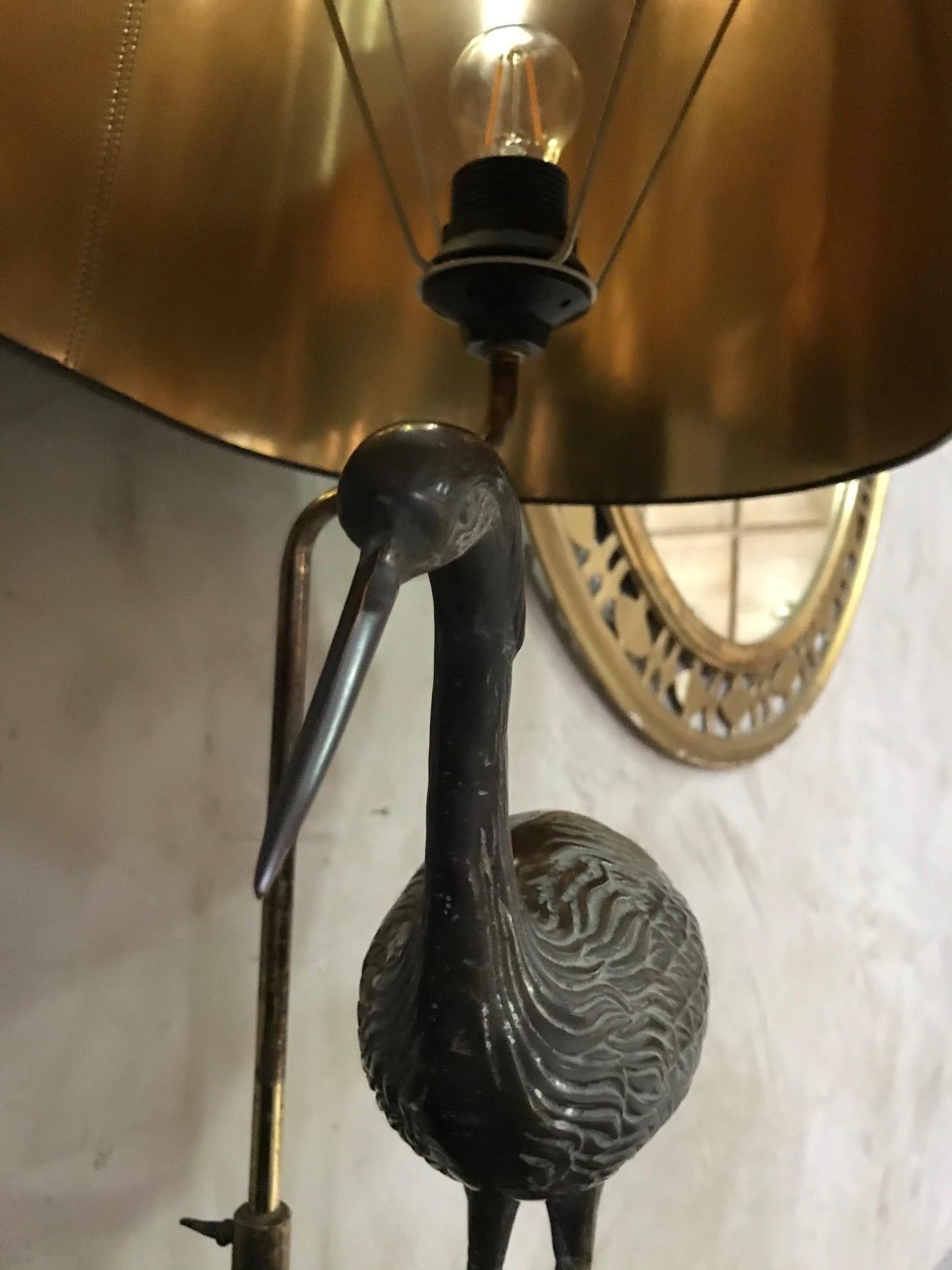 20th Century Maison Charles Gilted Brass Heron Table Lamp, 1960s For Sale 3