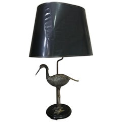 Vintage 20th Century Maison Charles Gilted Brass Heron Table Lamp, 1960s